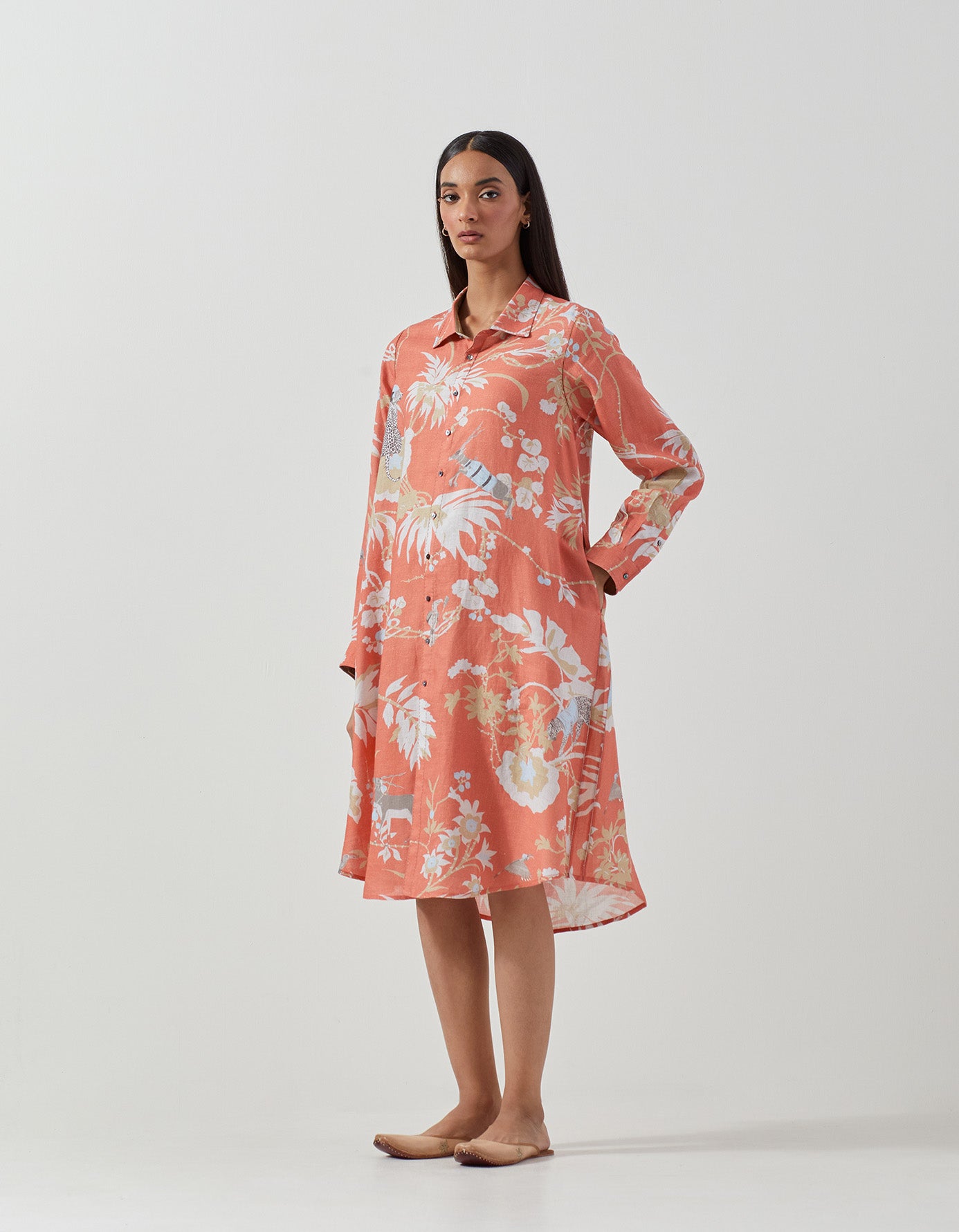 Usha Linen Dress in Coral - Lightweight & Breathable Summer Dress for Beach, Vacation, and Casual Outings