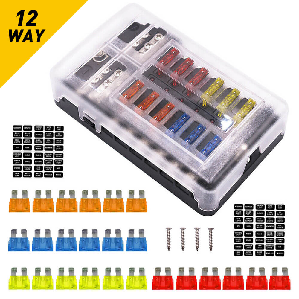220 PCS Universal Car Fuses Kit - Standard & Mini Size with 12 Way Blade Fuse Box (Includes 24 Fuses) for Automotive Electrical Repairs, Vehicle Maintenance & Emergency Roadside Use