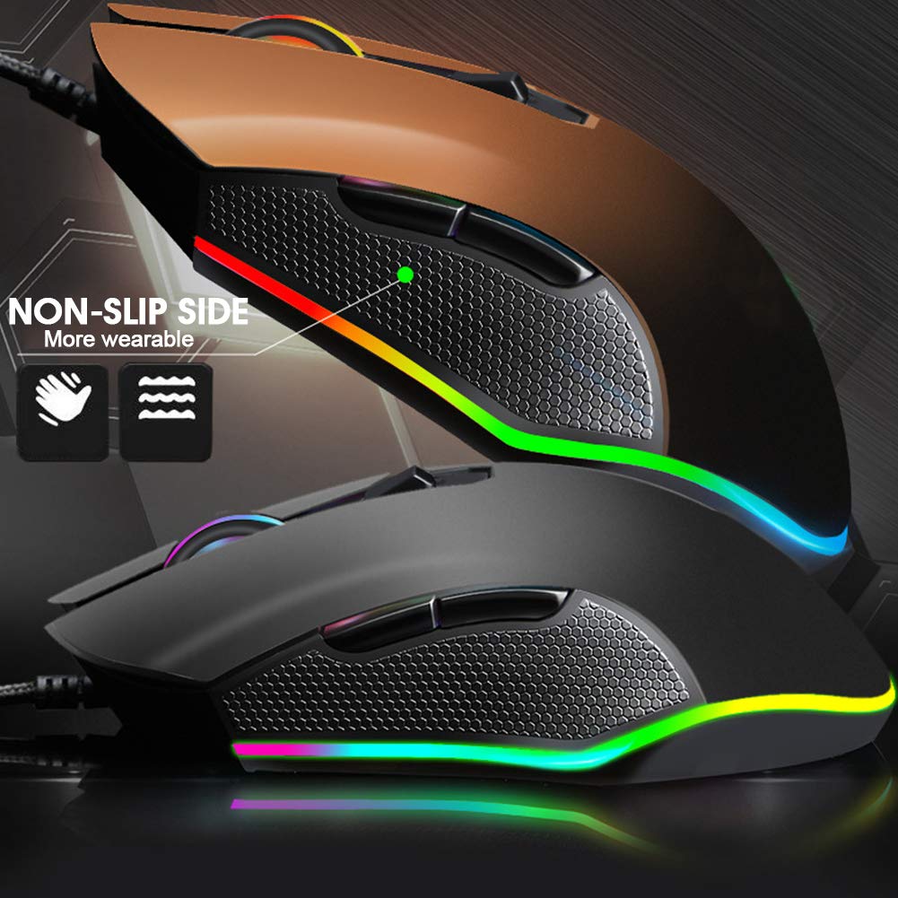 Fasient1 Wired Gaming Mouse USB - 8 Programmable Buttons, Mechanical Switches, 3200 DPI, RGB Breathing Light - Ergonomic PC Gaming Mouse for Laptop & Desktop (Black) - Perfect for FPS, MOBA & MMO Games