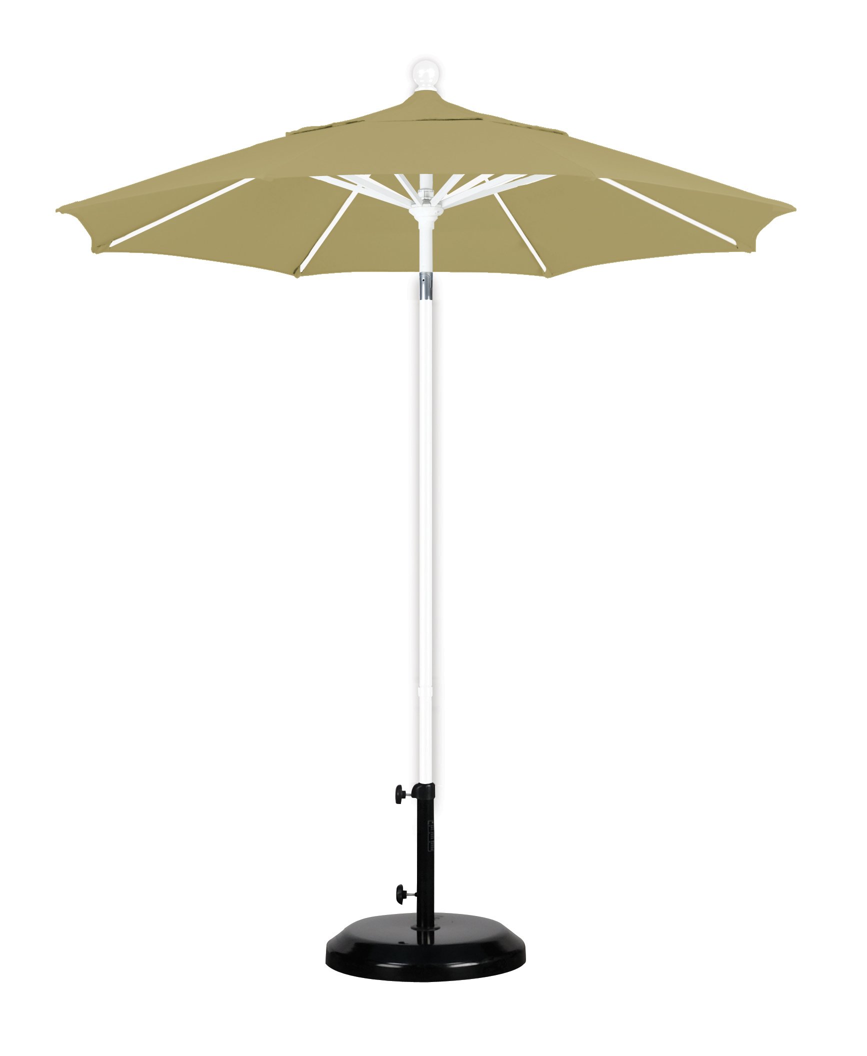 7.5' Round Aluminum Patio Umbrella with Sunbrella Fabric - Matte White Frame & Heather Beige Canopy | Outdoor Dining, Poolside, Backyard Shade Solution