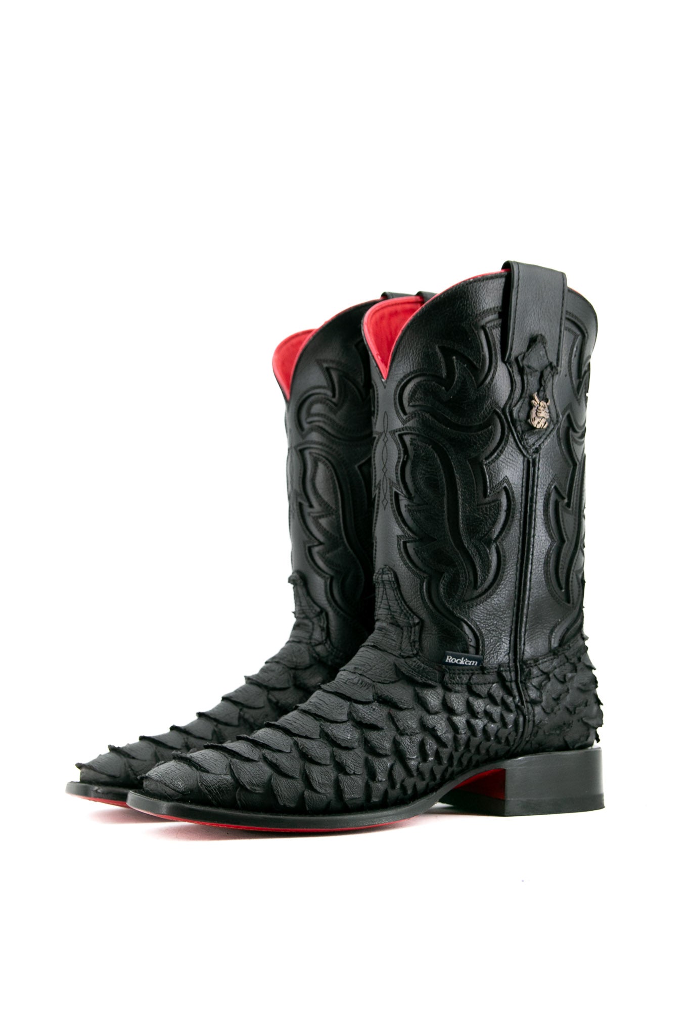 Viper Matte Black & Red Bottom Square Toe Cowboy Boots for Men - Western Style Riding Boots for Country Music Festivals & Rodeo Events