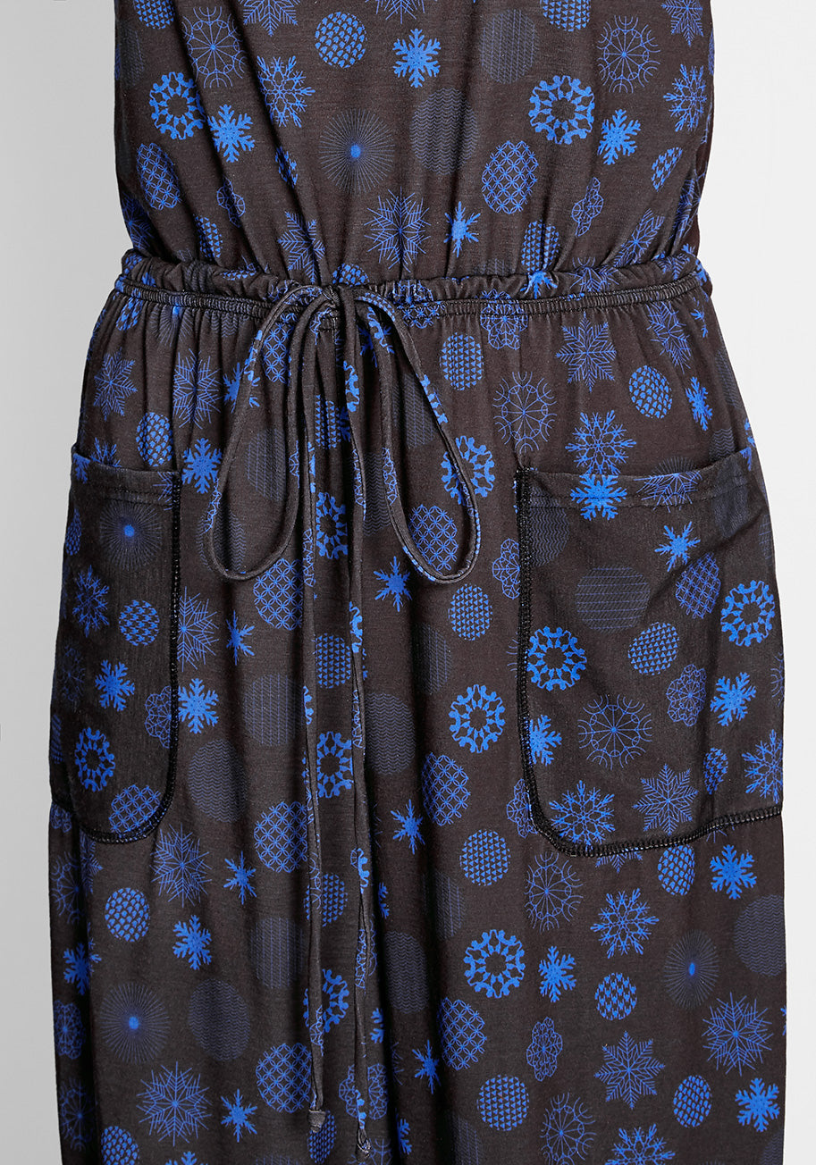 Cozy Winter Jumpsuit for Women - Soft Fleece Snowflake Print Pajamas - Perfect for Cold Weather, Lounging & Holiday Sleepwear