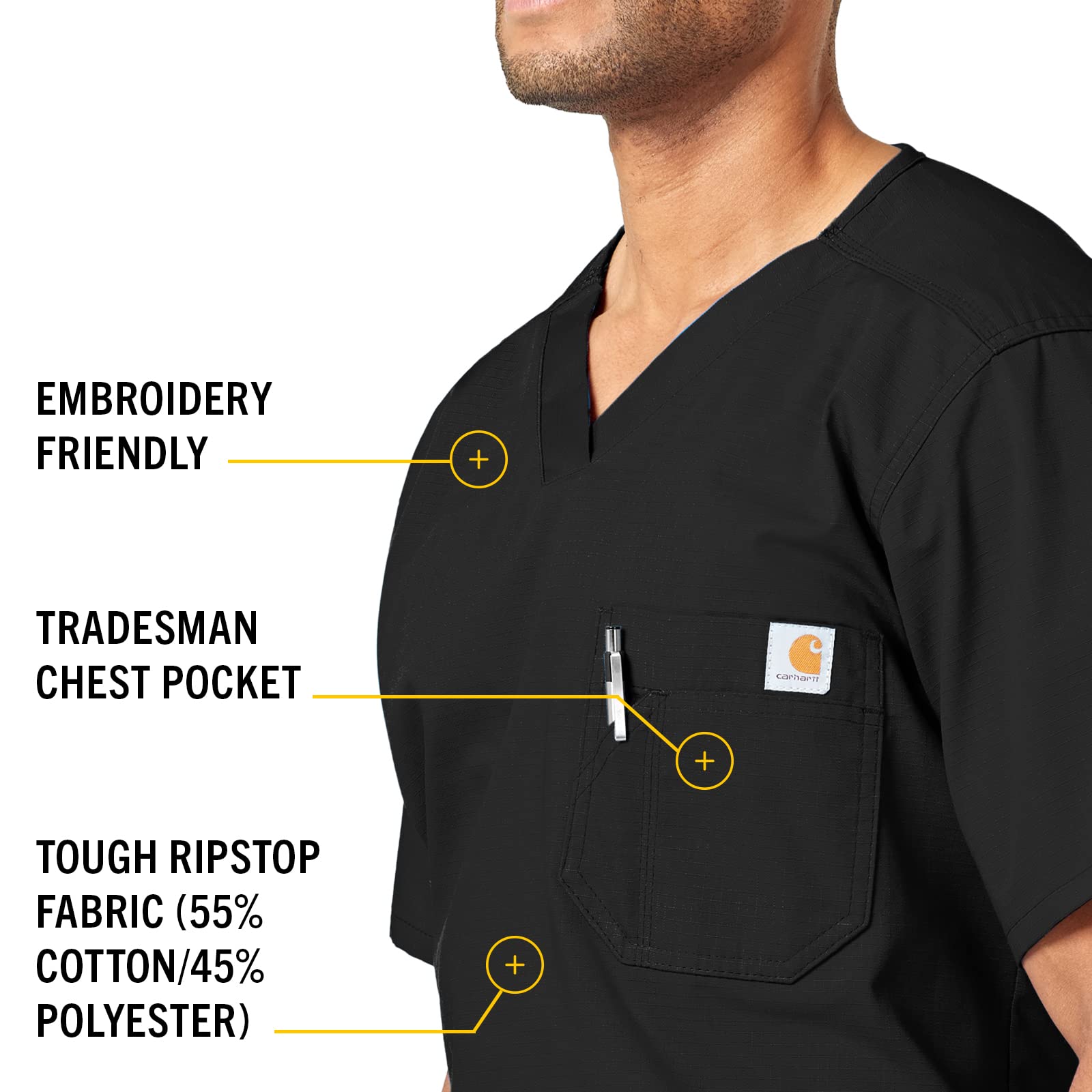 Carhartt Men's Ripstop Utility Scrub Top - Durable Workwear for Medical Professionals & Healthcare Workers - Perfect for Hospitals, Clinics & Nursing Shifts