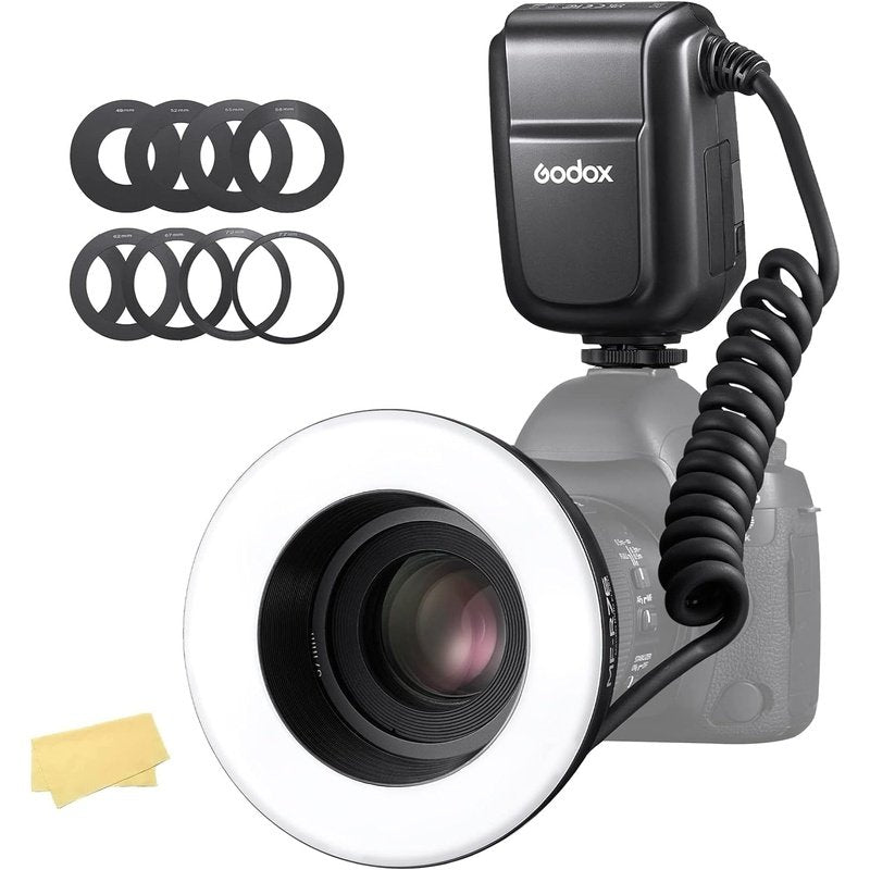 Godox MF R76 Macro LED Ring Light Flash with 8-Piece Adapter Rings Kit - Perfect for Close-Up Photography, Jewelry & Product Shooting