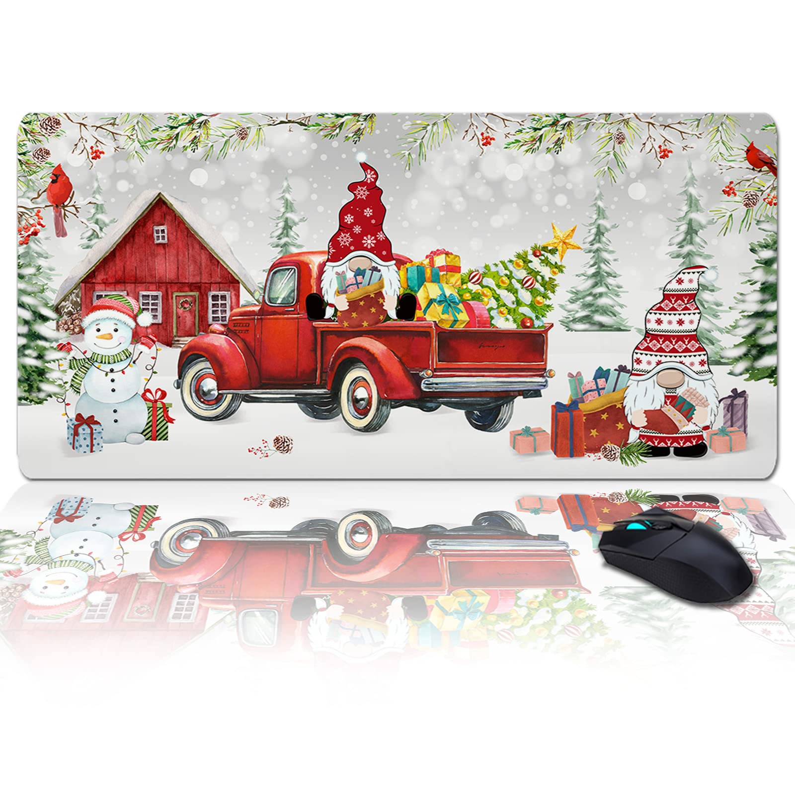 Non-Slip Rubber Base Mouse Pad - Large Gaming & Office Desk Mat for Computer & Laptop - Christmas Gnome Truck Design - Perfect for Work, Gaming & Home Office Use