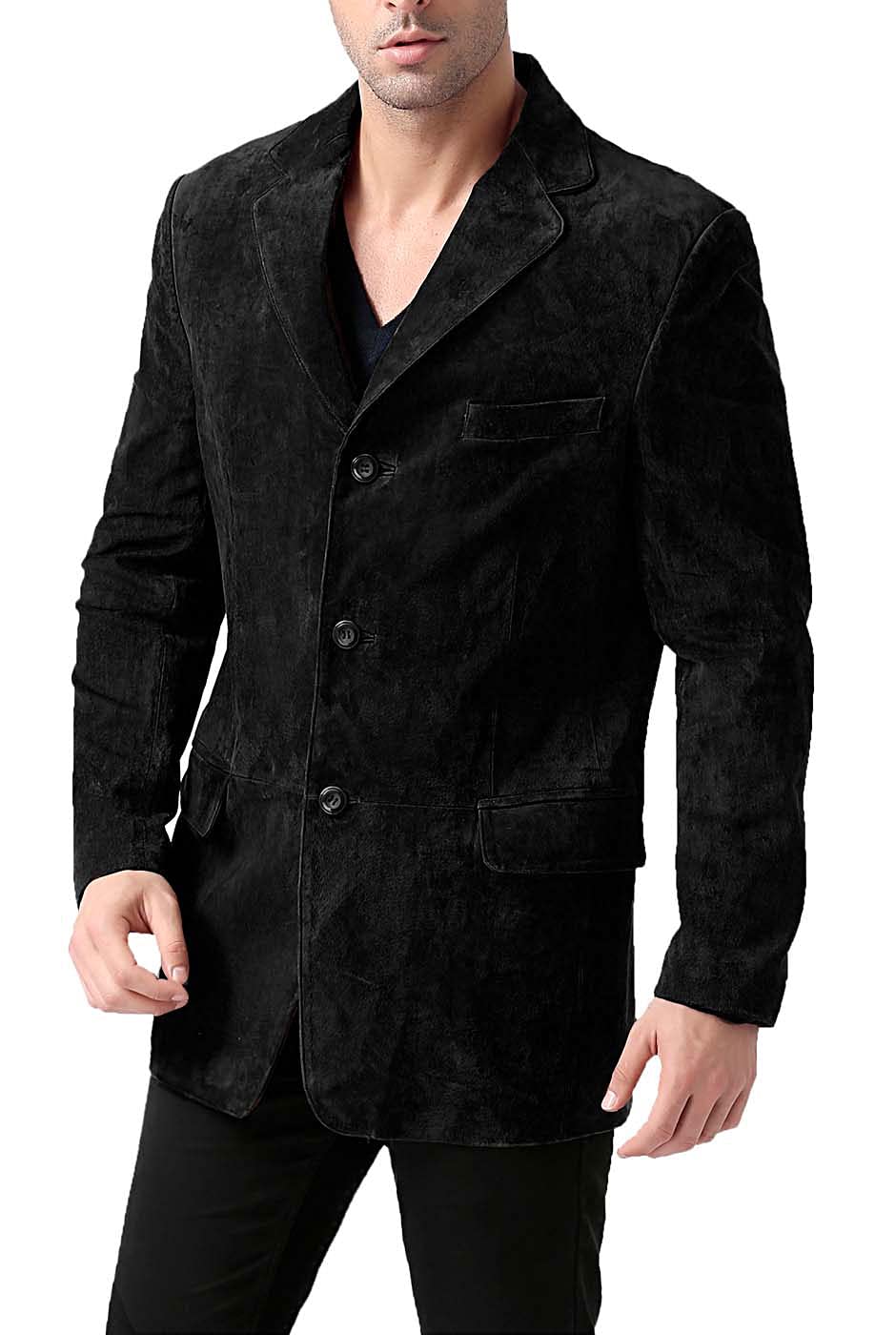 BGSD Men's Robert 3-Button Suede Leather Blazer Jacket - Slim Fit Sport Coat for Business & Formal Wear (Available in Big & Tall, Short Sizes) - Perfect for Office, Weddings & Special Occasions