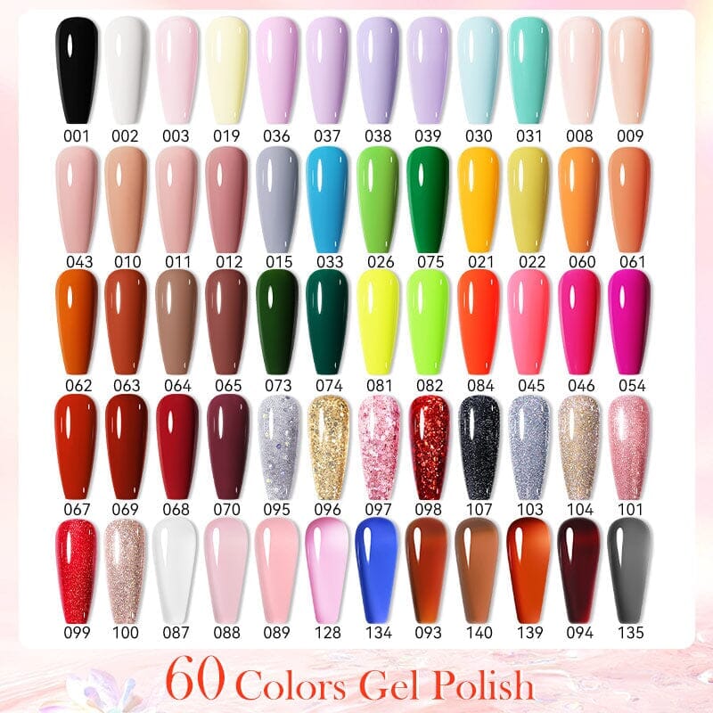 Born Pretty 60 Colors Gel Nail Polish Kit - Long Lasting Soak Off UV LED Nail Art Set for Home & Salon Manicure & Pedicure