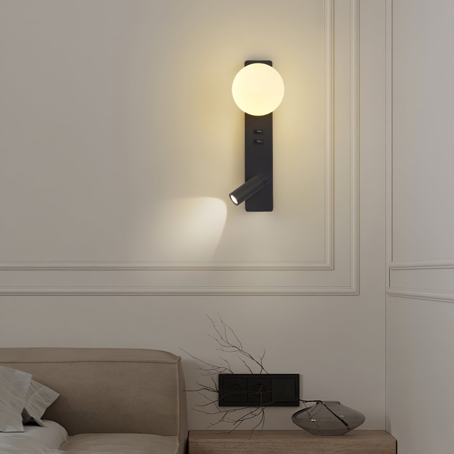 Glos Slim Wall Lamp - Modern LED Light Fixture for Bedroom, Living Room & Hallway - Energy Efficient Dimmable Sconce with Adjustable Arms - Perfect for Ambient Lighting and Space Saving Design