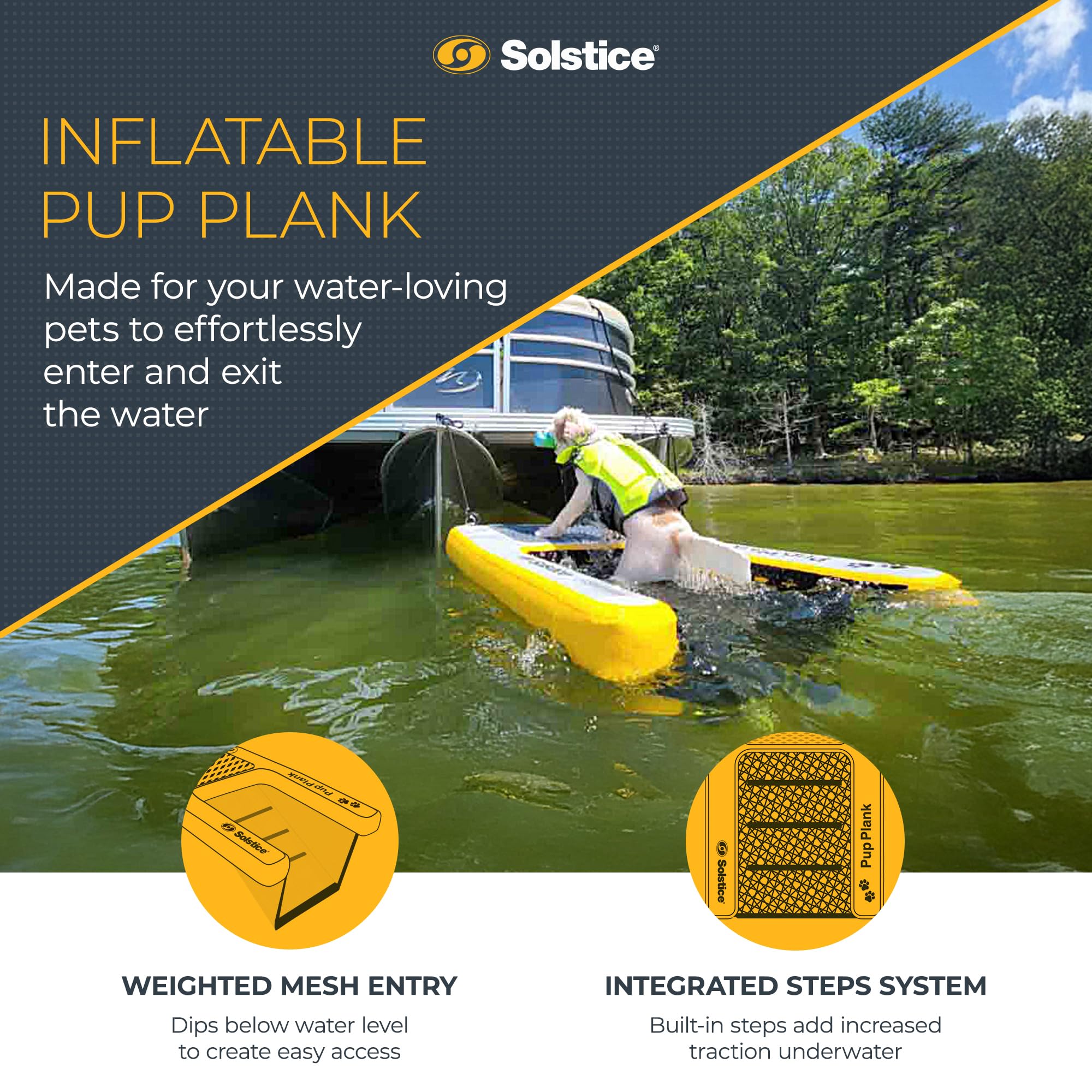 SOLSTICE Inflatable Dog Water Ramp - XL Floating Pool & Lake Ladder for Dogs, Yellow/Gray - Perfect for Swimming, Dock Diving & Water Training