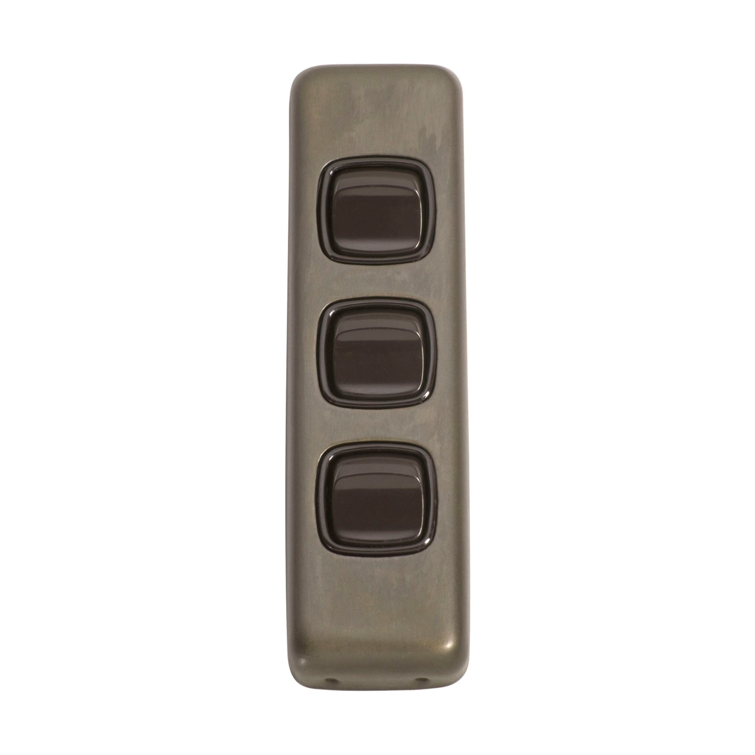 3 Gang Antique Brass Rocker Switch Flat Plate - 30mm Wide x 108mm High - Perfect for Home Renovation & Vintage Style Decor
