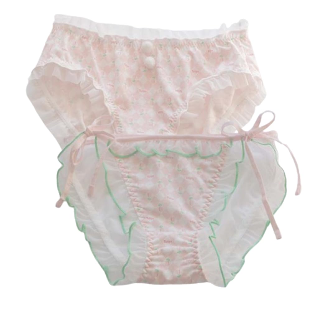 Cute Lolita Kawaii Japanese Women's Cotton Panties with Lace Ruffles - 2 Pack Soft Breathable Underwear for Daily Wear & Cosplay