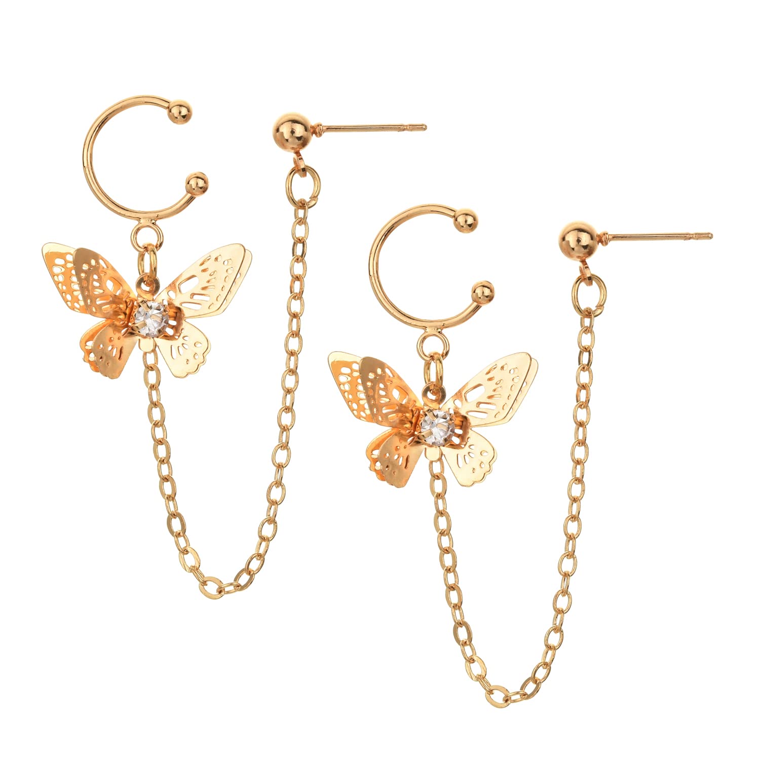 Hypoallergenic Butterfly Cuff Chain Earrings for Women - Long Dangling Threader Wrap Tassel Earrings - Trendy Studs for Teen Girls & Women - Perfect for Parties, Weddings & Everyday Wear