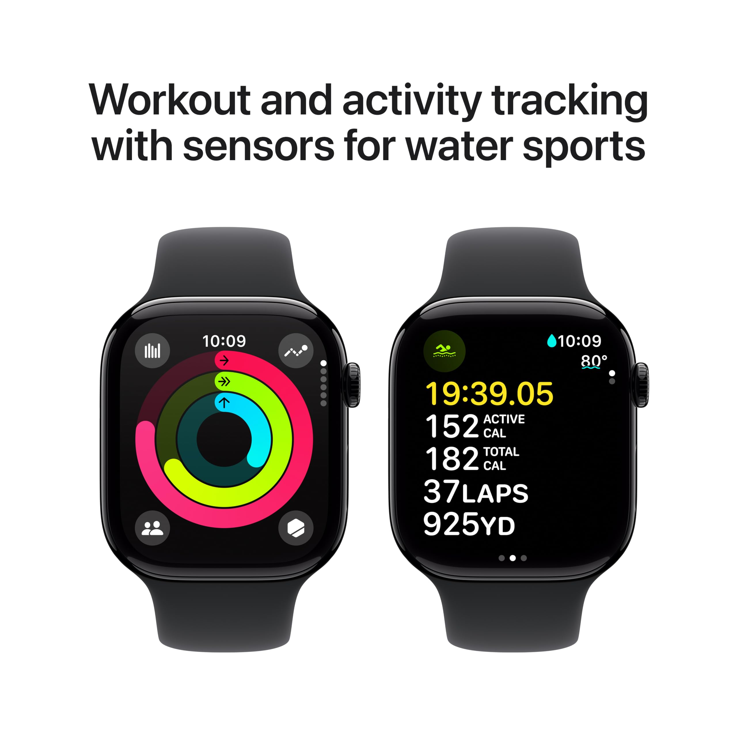 Apple Watch Series 10 [GPS 46mm] Smart Watch with Jet Black Aluminum Case & Black Sport Band - Fitness Tracker, ECG Monitor, Always-On Retina Display, Water Resistant for Running, Swimming & Daily Activity Tracking