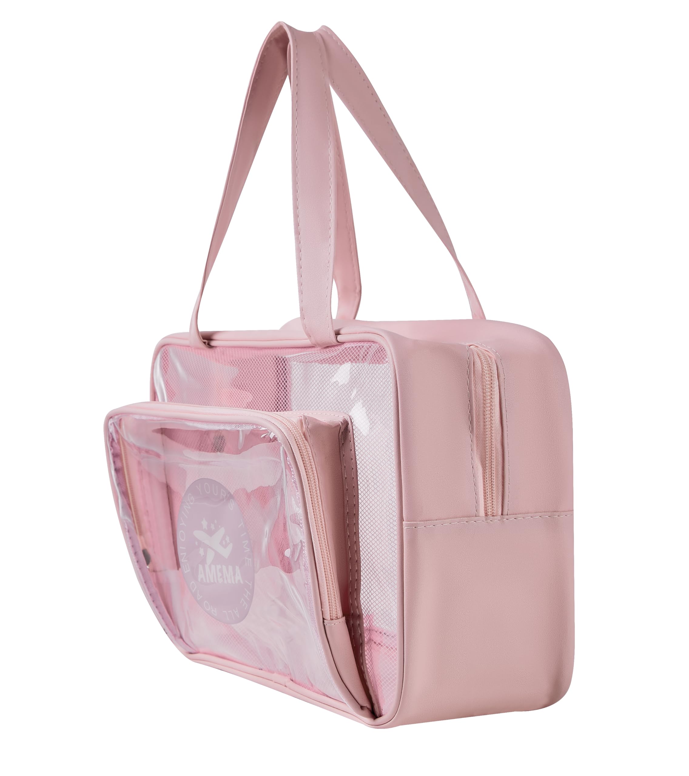 GRINKO Large Clear Travel Toiletry Bag for Women - Waterproof Makeup Organizer with Extra Zipper Pockets, Pink Cosmetic Pouch for Shower, Beach & Airplane Essentials | Perfect for Vacation, Gym & Daily Use