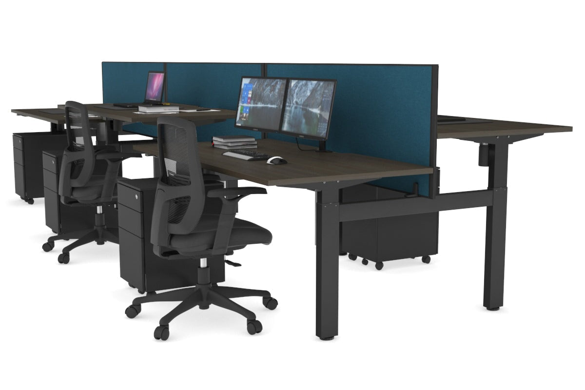 Just Right Height Adjustable 6-Person H Bench Workstation - Black Frame [1600L x 800W with Cable Management] - Perfect for Office, Coworking Spaces & Home Offices