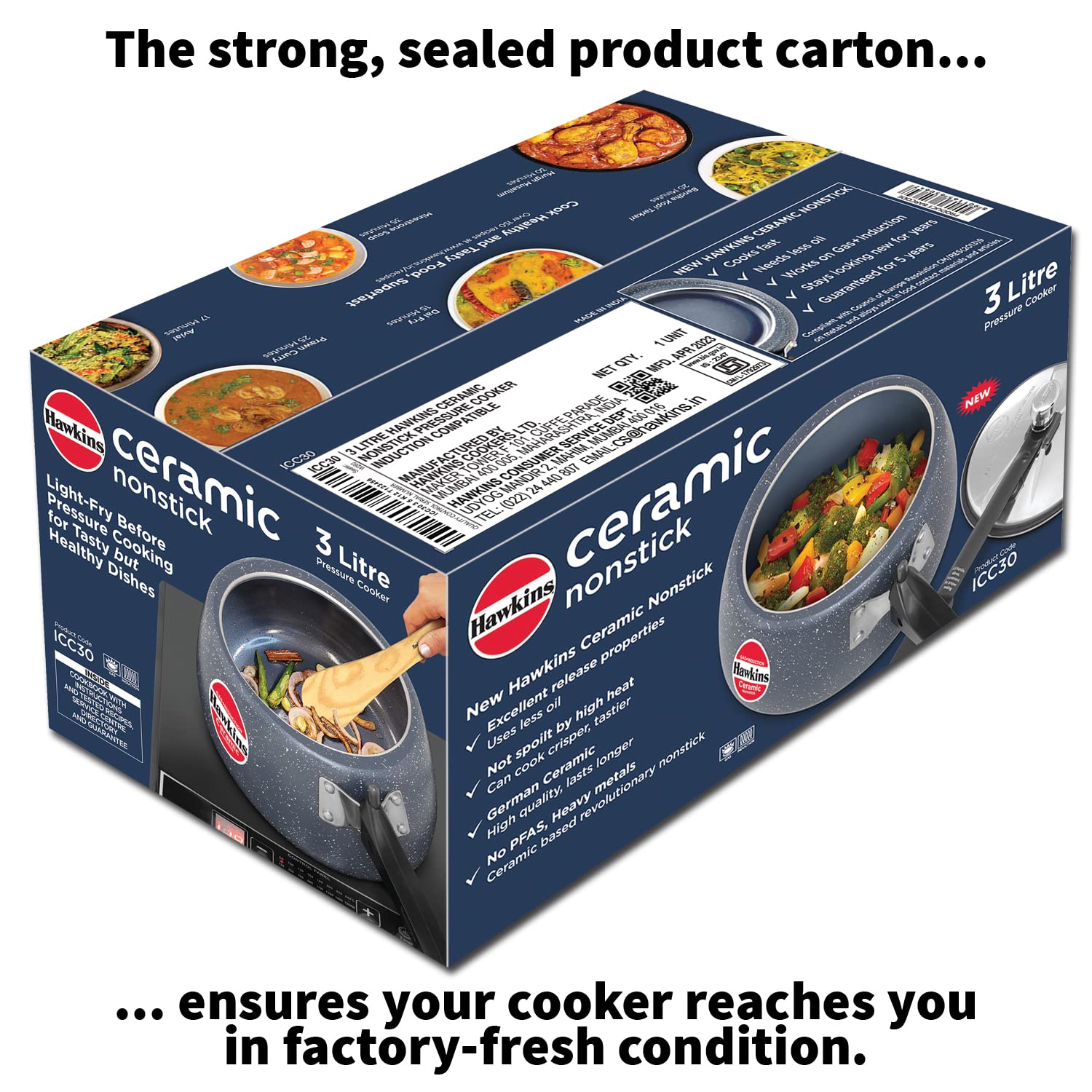 HAWKINS 3L Ceramic Nonstick Pressure Cooker with Induction Compatible Inner Lid - Granite Contura Design for Fast & Even Cooking - Perfect for Soups, Stews & Meal Prep (ICC30)