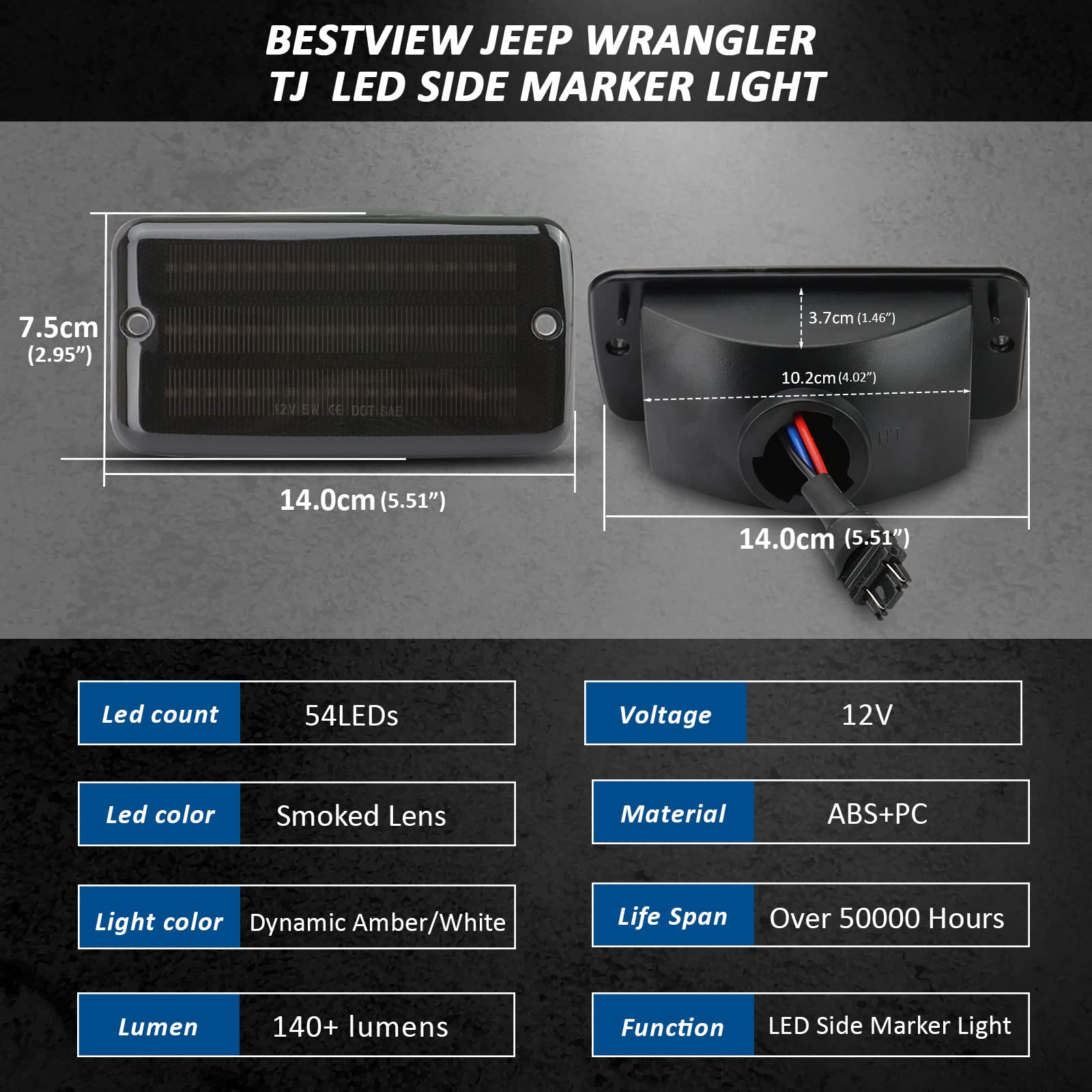Bestview Jeep Wrangler TJ LED Sequential Front Turn Signal Lights with White DRL & Smoked Lens Side Markers - Compatible with 1997-2006 Jeep Wrangler TJ (Pack of 2) - Upgrade Your Off-Road Lighting for Enhanced Safety & Style