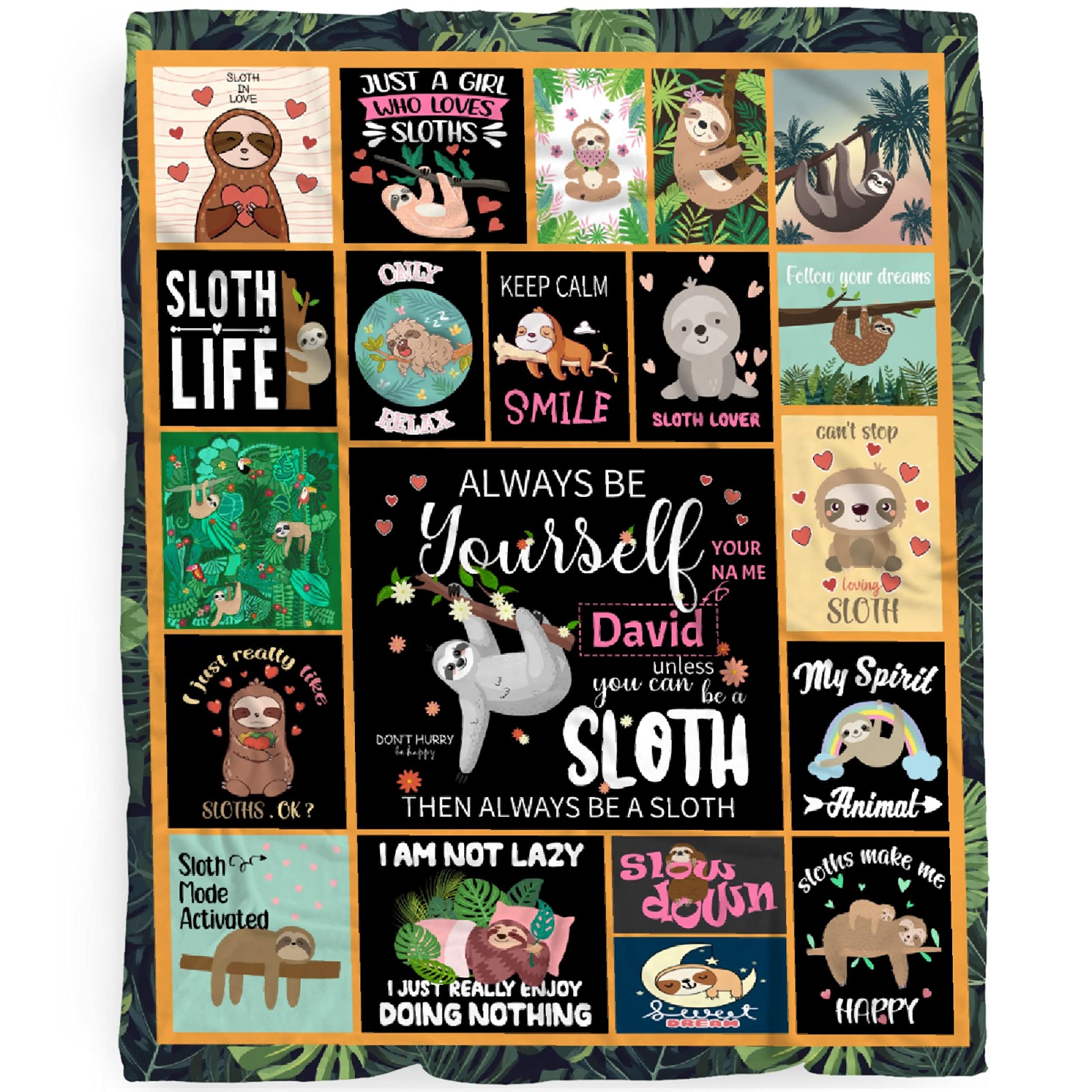 Custom Sloth Blanket with Name - Personalized Flannel Fleece Throw for Women & Adults - Soft Lightweight Giant Sloth Stuffed Animal Gift for Family - Perfect for Cozy Nights, Home Decor & Unique Birthday Presents