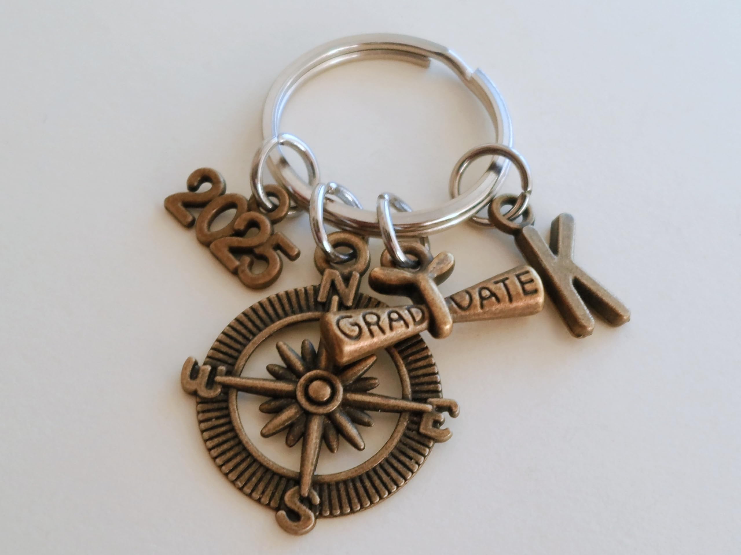 2025 Graduation Bronze Compass Charm Keychain - Personalized Class of 2025 Graduate Gift with Engraved Charm - Perfect for High School & College Graduation Parties, Commencement Ceremonies & Graduation Gift Giving