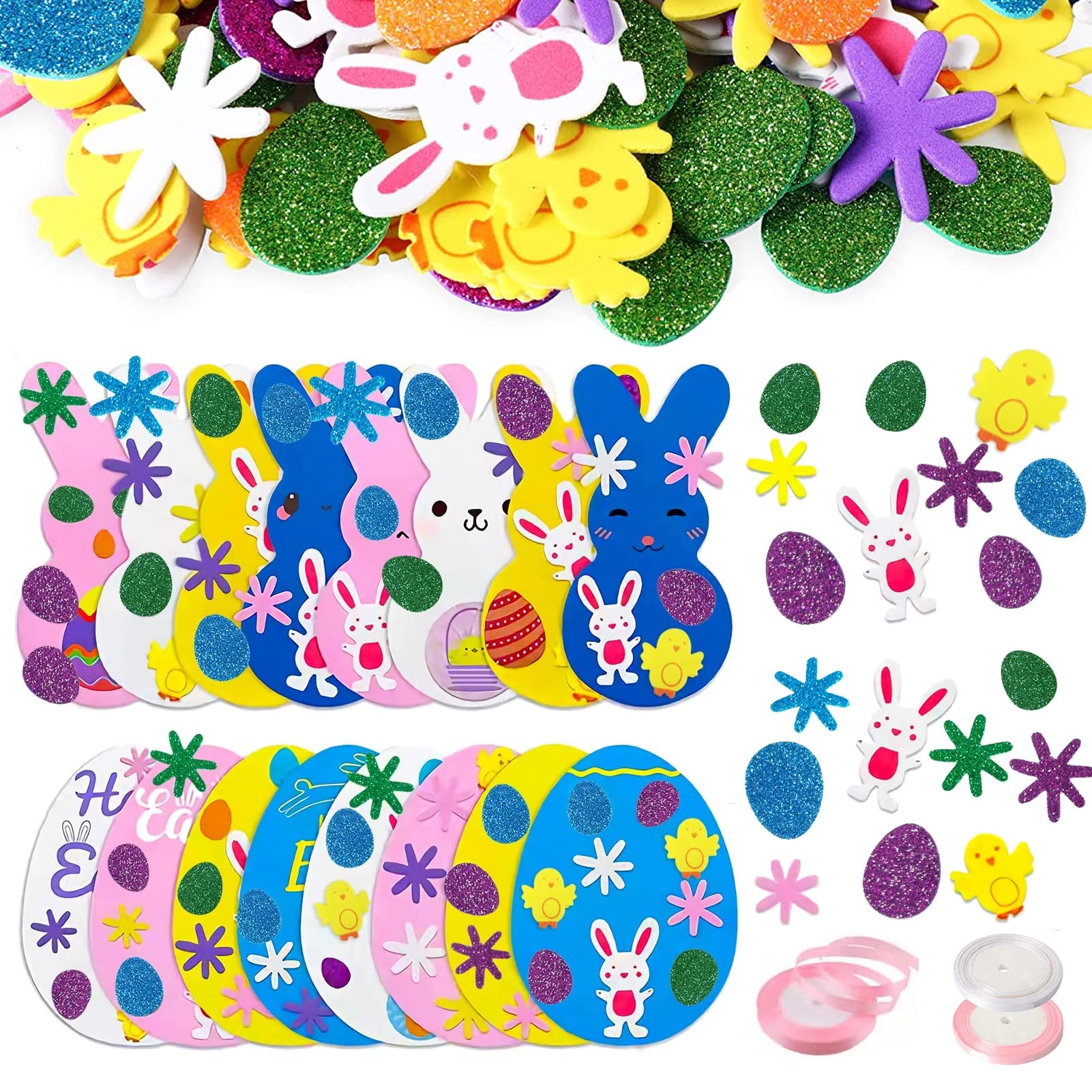 Easter Foam Stickers for Kids - 334 Pcs DIY Glitter Egg Bunny Chick Decorations for Scrapbooking, Card Making, Party Favors & Basket Decor | Craft Kit Supplies for Easter DIY Projects & Spring Classroom Activities