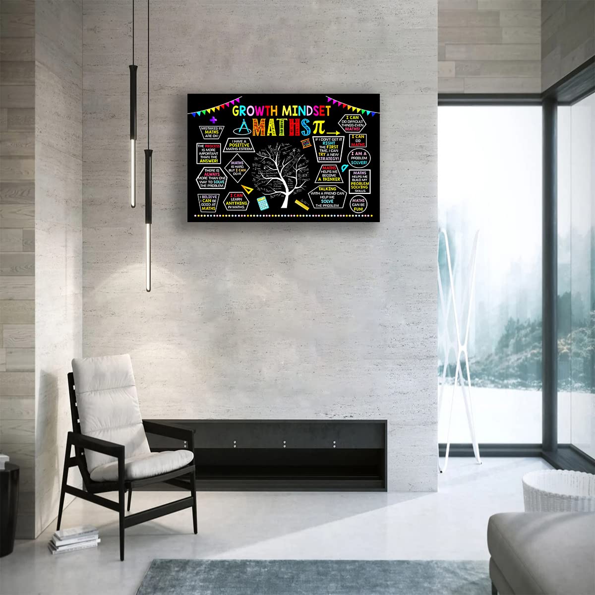 Growth Mindset Posters - Framed Math Quotes & Motivational Wall Art for Classroom Decor - Black Abstract Canvas Picture (16x24 inch) - Perfect for Teachers, Students & Office Inspiration