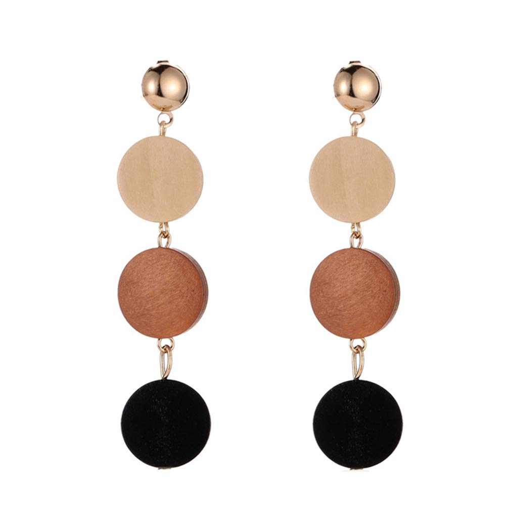 Geometric Wooden Drop Dangle Earrings for Women - Round Stud Earrings, Valentine's Day Jewelry Gift for Her | Perfect for Parties, Date Nights & Special Occasions