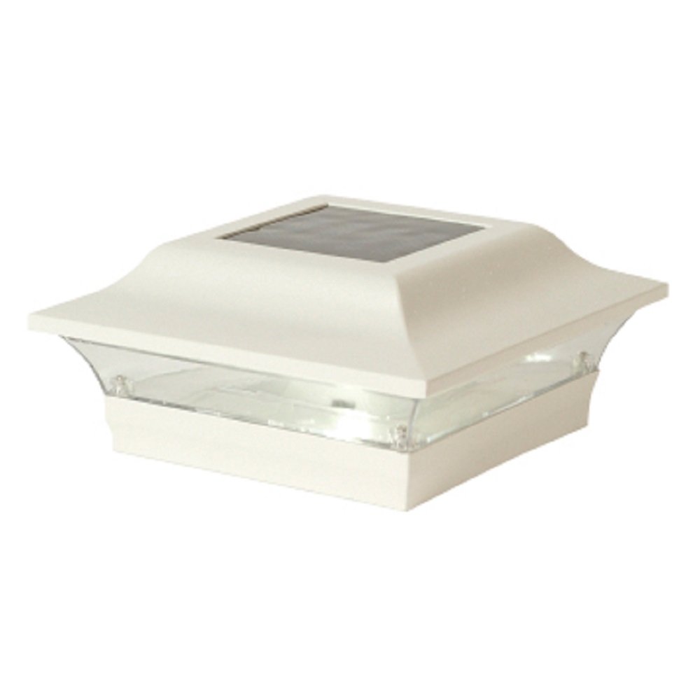 Solar Powered Imperial Post Caps for 5x5 Fence Post - Set of 2 (White & Clear) - Weatherproof Outdoor Lighting for Deck, Garden & Patio