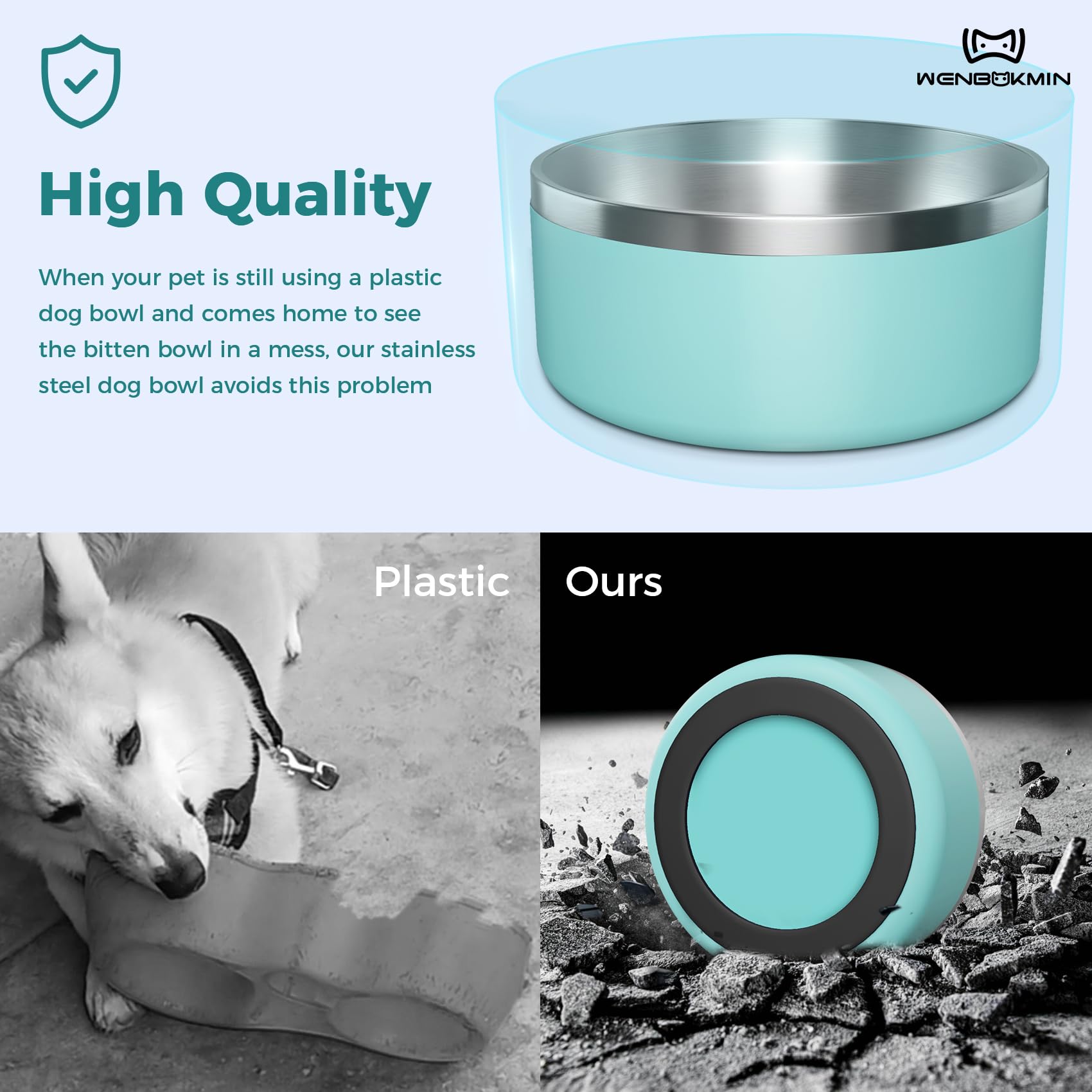 Stainless Steel Dog Bowl with Non-Slip Quiet Bottom - 40oz Mint Green Pet Food & Water Dish - Easy to Clean, Dishwasher Safe - Perfect for Home, Travel & Outdoor Use