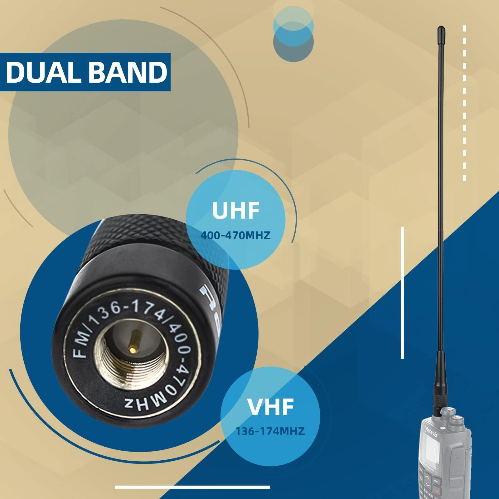 Retevis RHD771 SMA-M Dual Band VHF/UHF High Gain Walkie Talkie Antenna - Compatible with Retevis RT1 RT3 RT3S RT81 RT82 RT83 RT85 RT87 RT50, Baofeng UV-3R, YAESU & WOUXUN Radios (1 Pack) - Ideal for Outdoor Adventures, Hiking, Camping & Emergency Communication