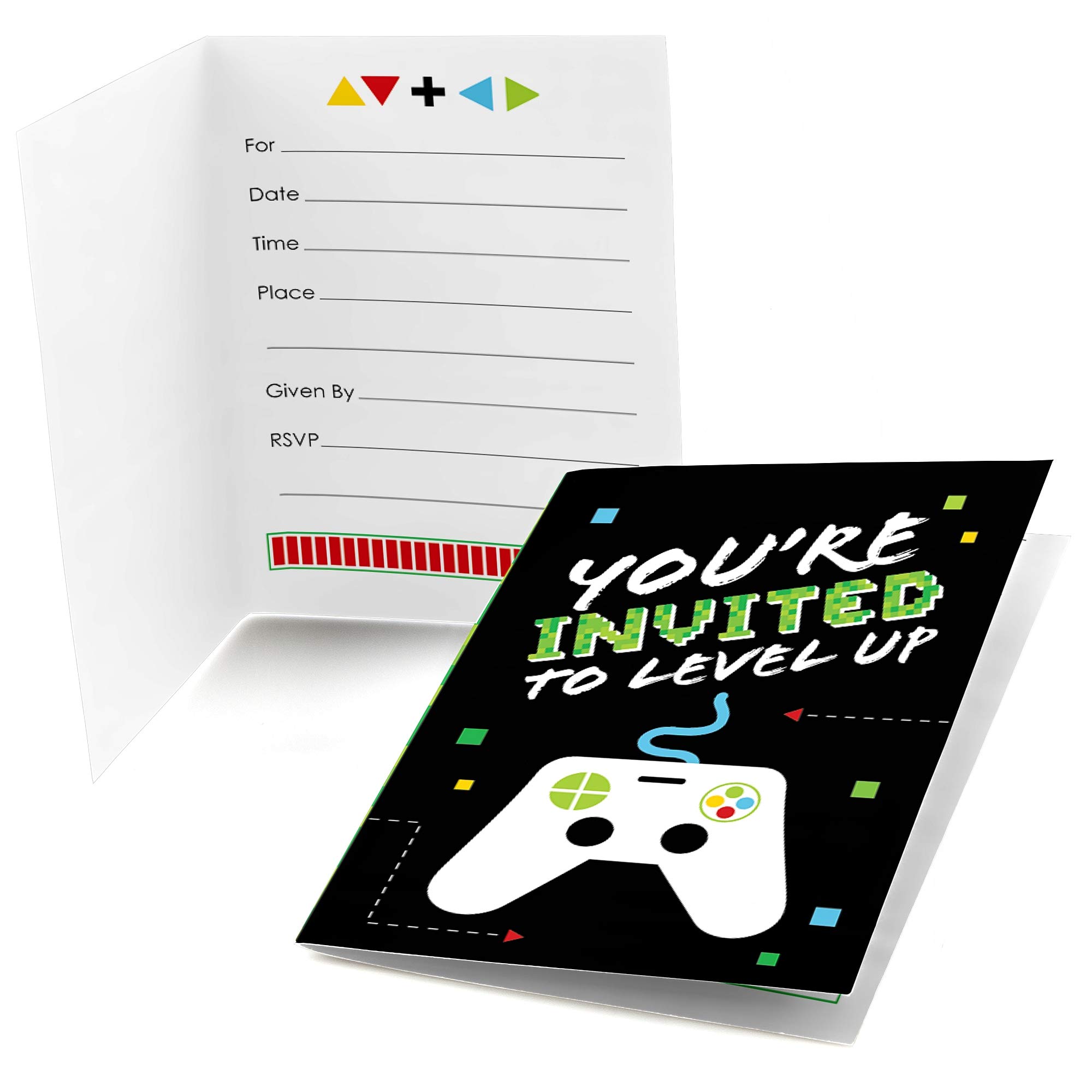 Big Dot of Happiness Game Zone - Fill In Pixel Video Game Party Invitations (8 Count) - Perfect for Birthday Parties, Gaming Events, and Themed Celebrations