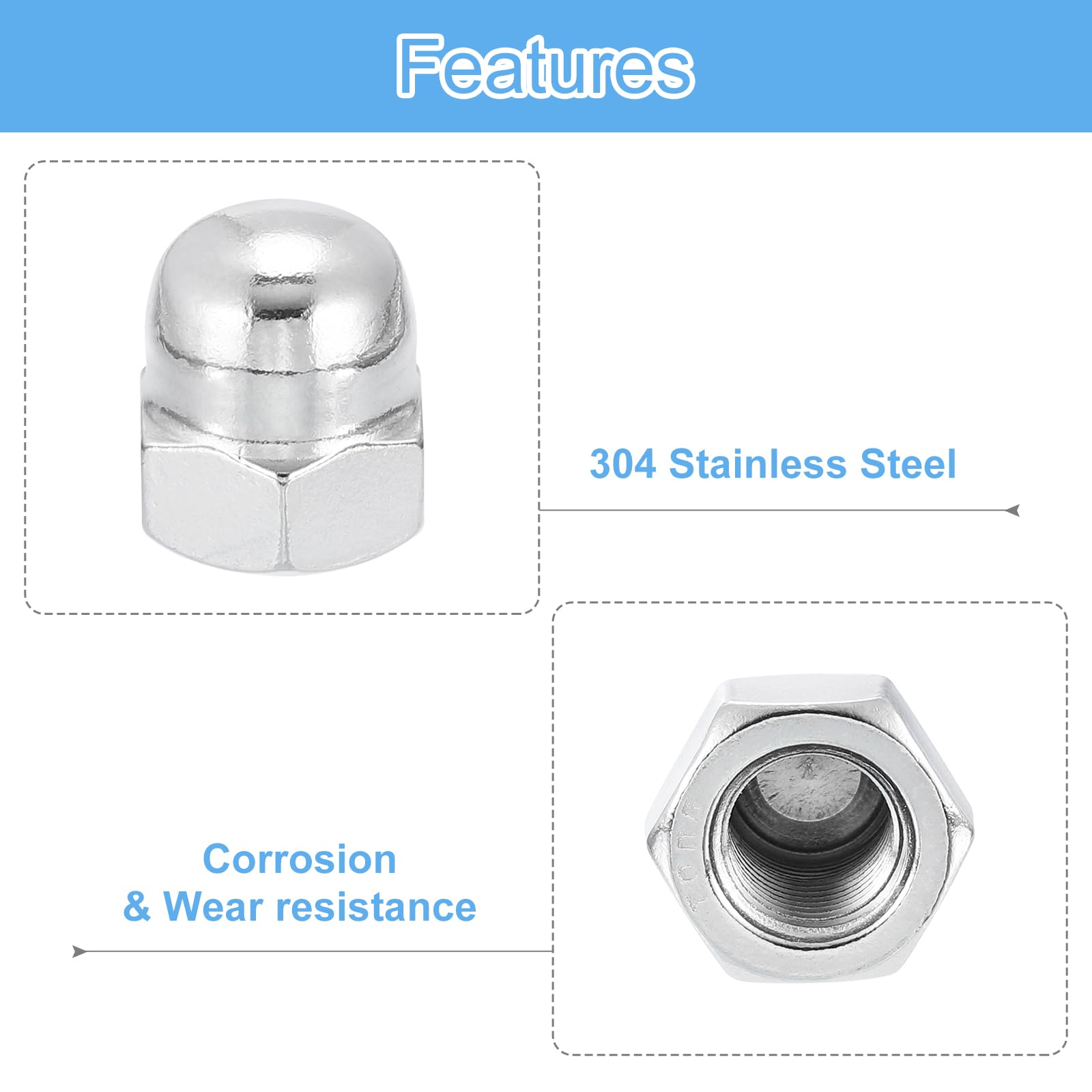 uxcell M12x1.25 Acorn Cap Nuts, 5Pcs 304 Stainless Steel Dome Cap Head Nut for Bolt Cover - Rustproof Hardware Fasteners for Automotive, Furniture & DIY Projects (Silvery Finish)