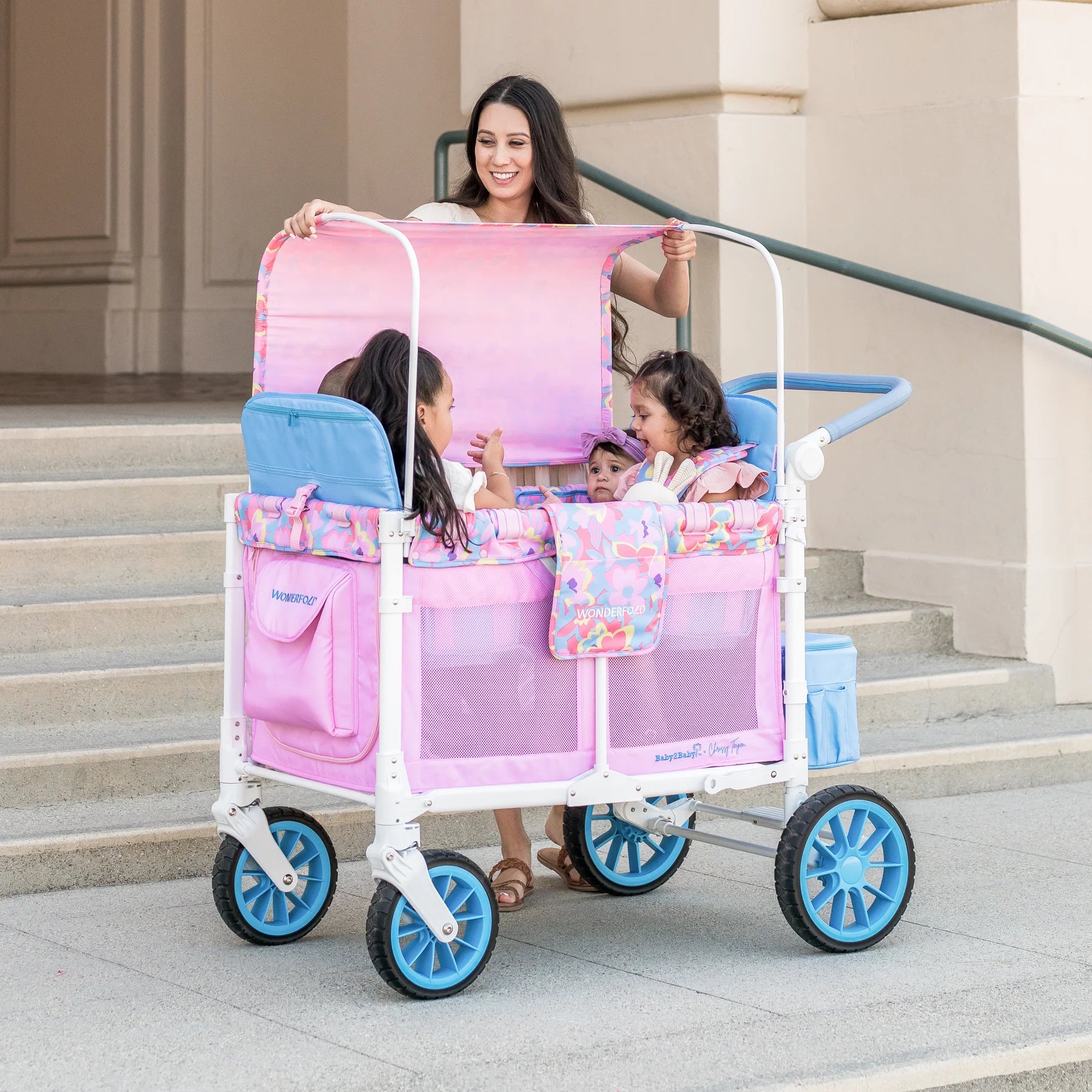 WonderFold W4 Petal Pop Stroller Wagon - Limited Edition Baby Stroller & Wagon Hybrid for Outdoor Adventures, Park Visits, and Beach Trips