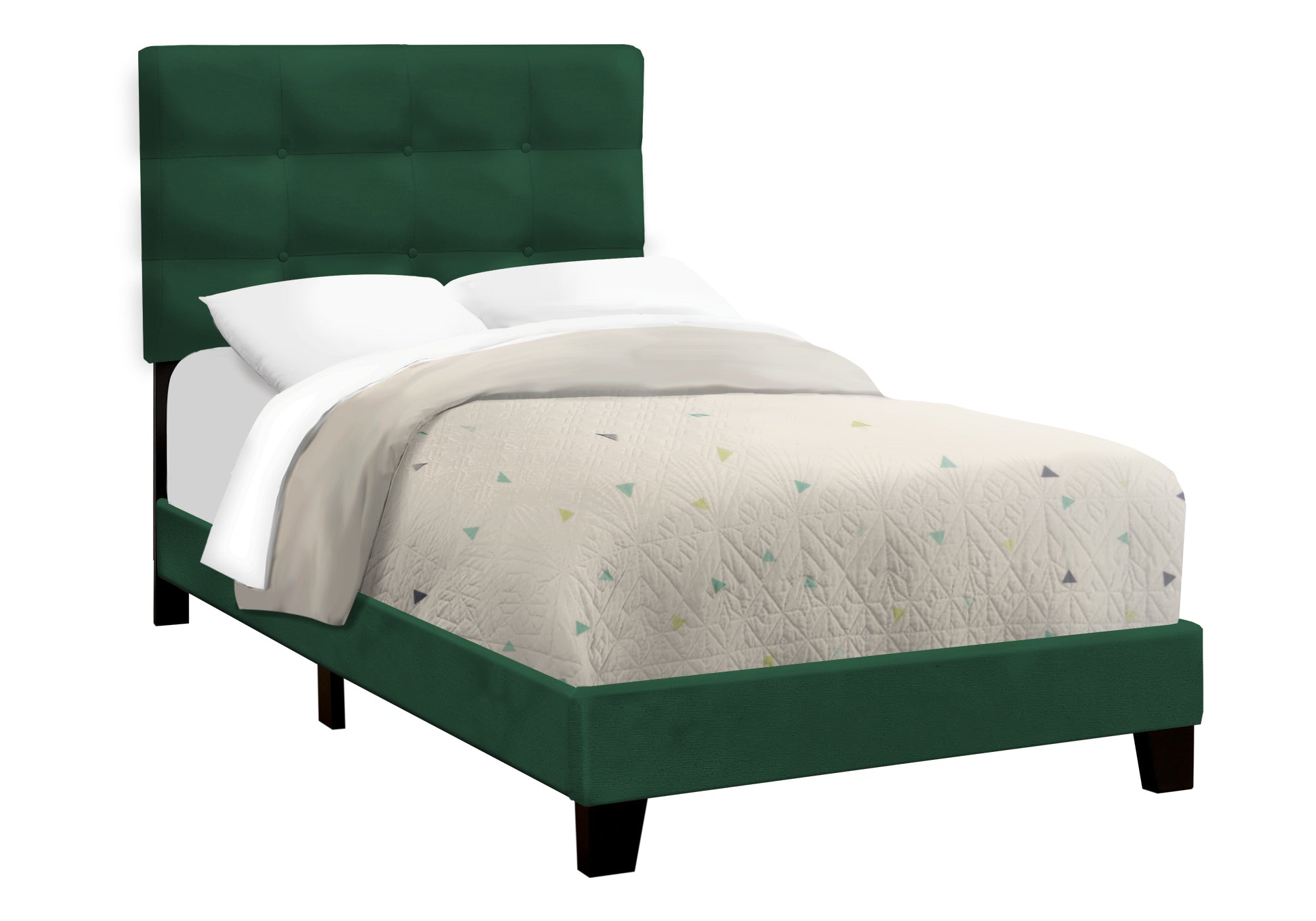 Stylish Green Velvet Twin Size Platform Bed Frame with Wooden Slats - Perfect for Kids' Rooms, Guest Bedrooms & Small Space Living