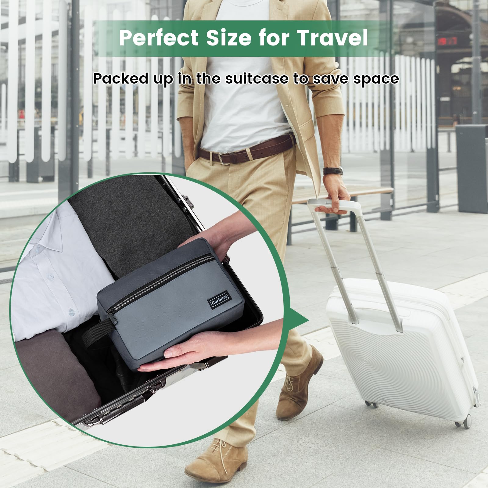 Travel Toiletry Bag for Men - Compact Waterproof Skincare & Grooming Organizer with Hanging Hook - Perfect for Business Trips, Gym, Camping & Vacation (Grey)
