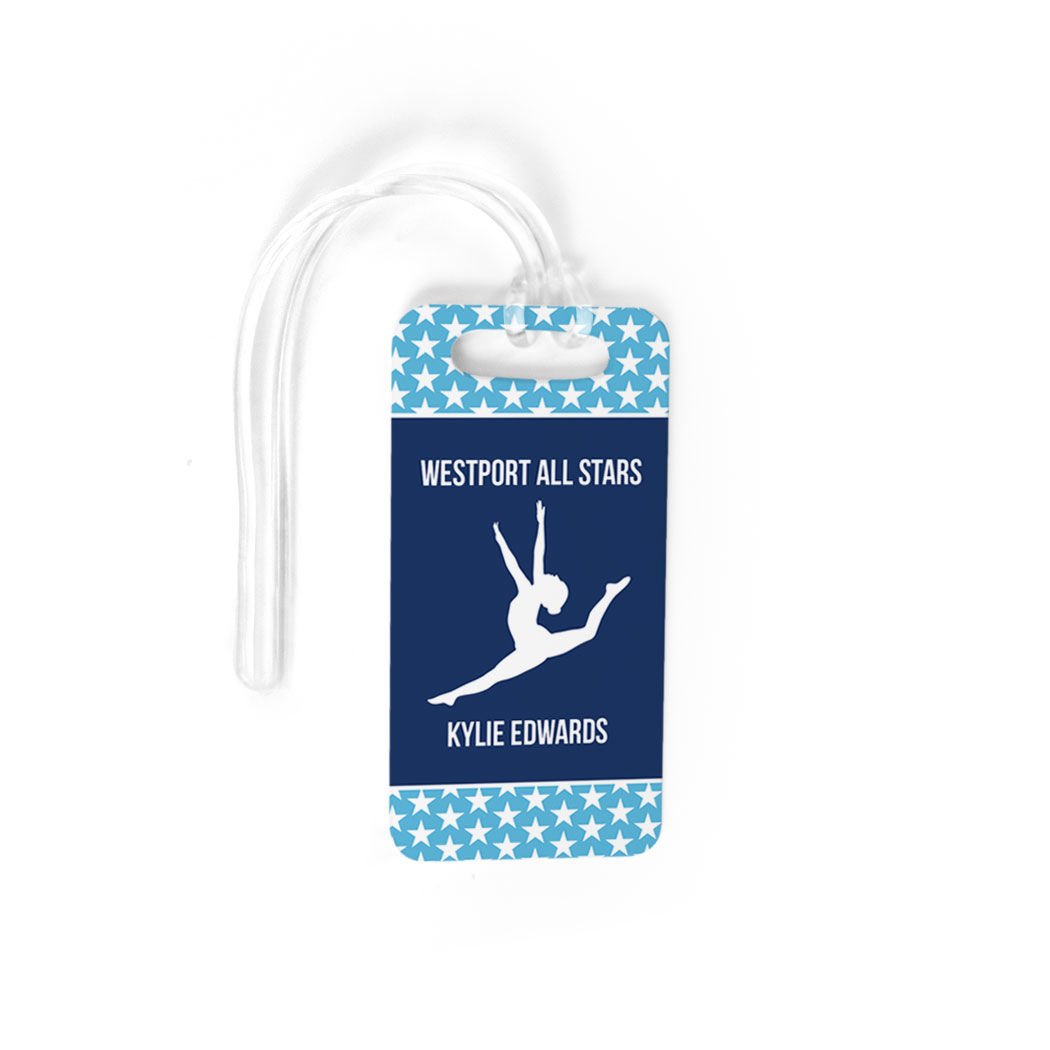 **Personalized Gymnastics Luggage Tag - Custom Name & Team - Small Size - Carolina/Navy - Perfect for Gymnast Bags, Backpacks, and Travel Gear**