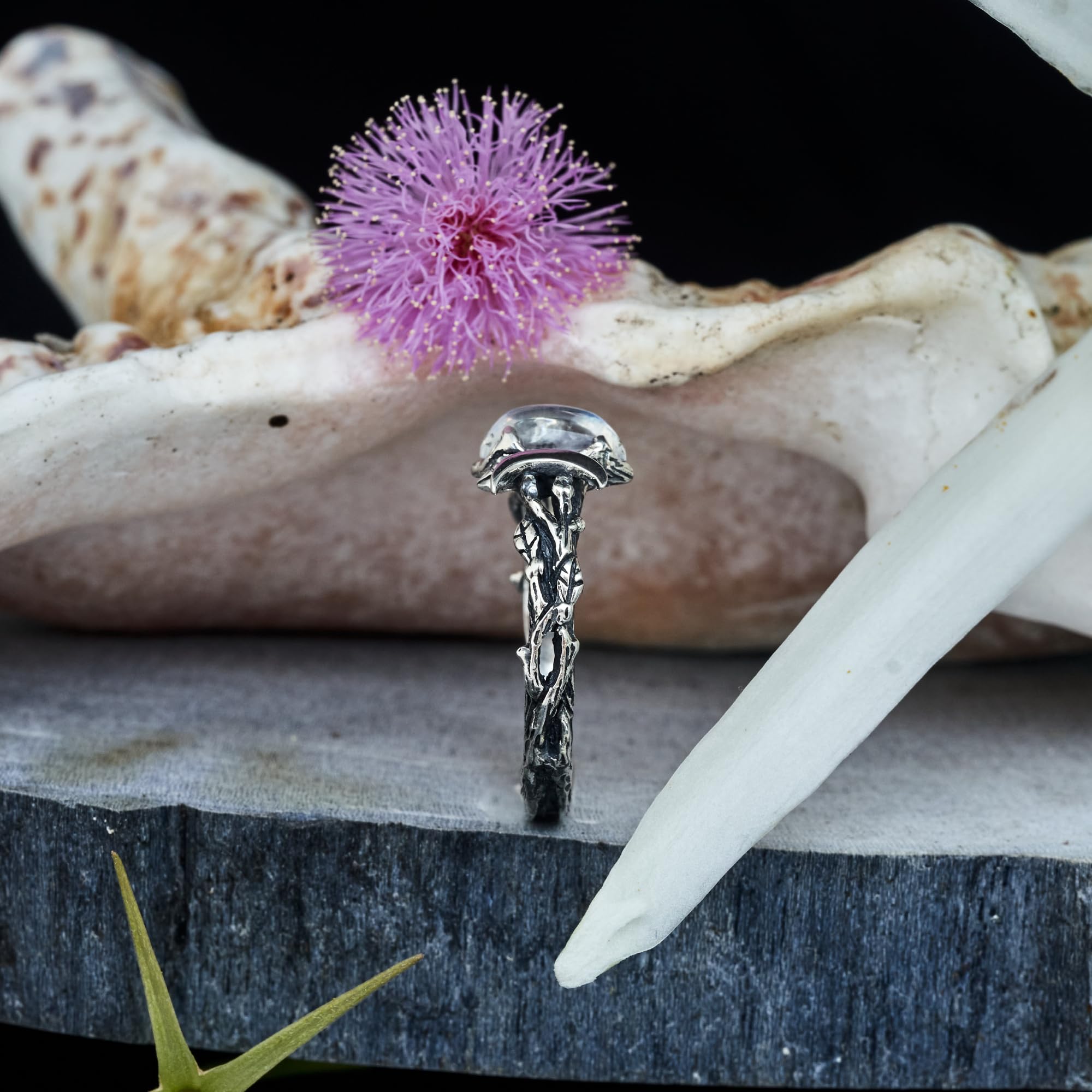 BlackTree 925 Sterling Silver Moonstone Ring - Marquise Cut Rainbow Moonstone Handmade Celestial Jewelry for Women | Size 3 US | Perfect for Engagement, Wedding, Anniversary & Boho Fashion