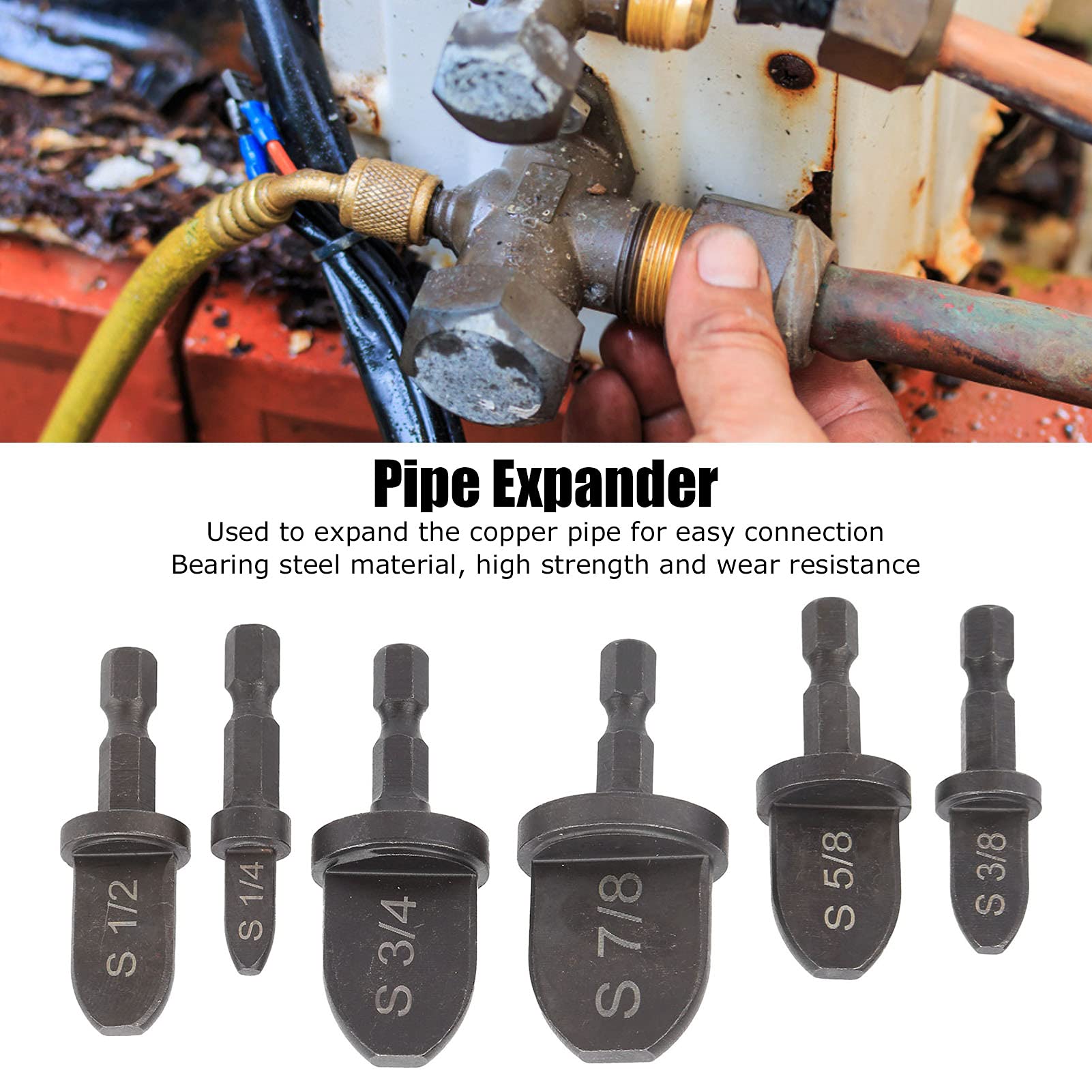 6Pcs Tube Expander Kit - Bearing Steel Hex Handle AC Copper Pipe Swaging Tool Set for HVAC & Refrigeration (Perfect for AC Installation, Repair & Maintenance)