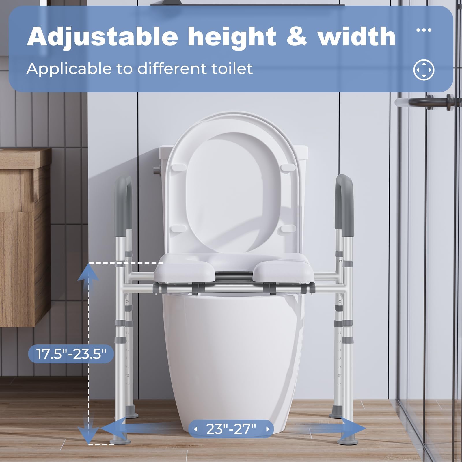 Raised Toilet Seat with Handles - Heavy Duty 400lb Capacity, Soft Cushioned Elongated Commode Seat for Elderly, Seniors & Pregnant Women - Ideal for Bathroom Safety & Mobility Assistance
