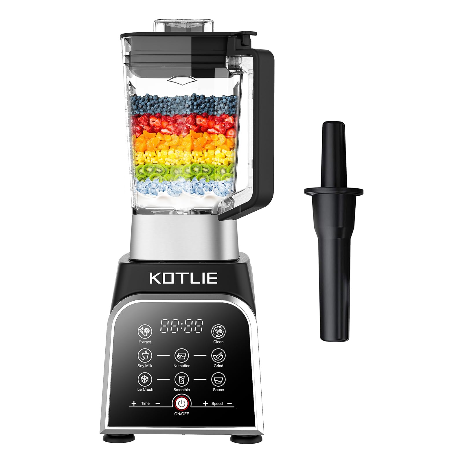 KOTLIE 1200W High-Speed Blender 68 Oz - 28000 RPM Countertop Blender for Smoothies, Shakes, Baby Food, Ice Crushing - 8 Smart Functions Food Processor (Black) - Perfect for Kitchen, Gym, Office & Healthy Lifestyle