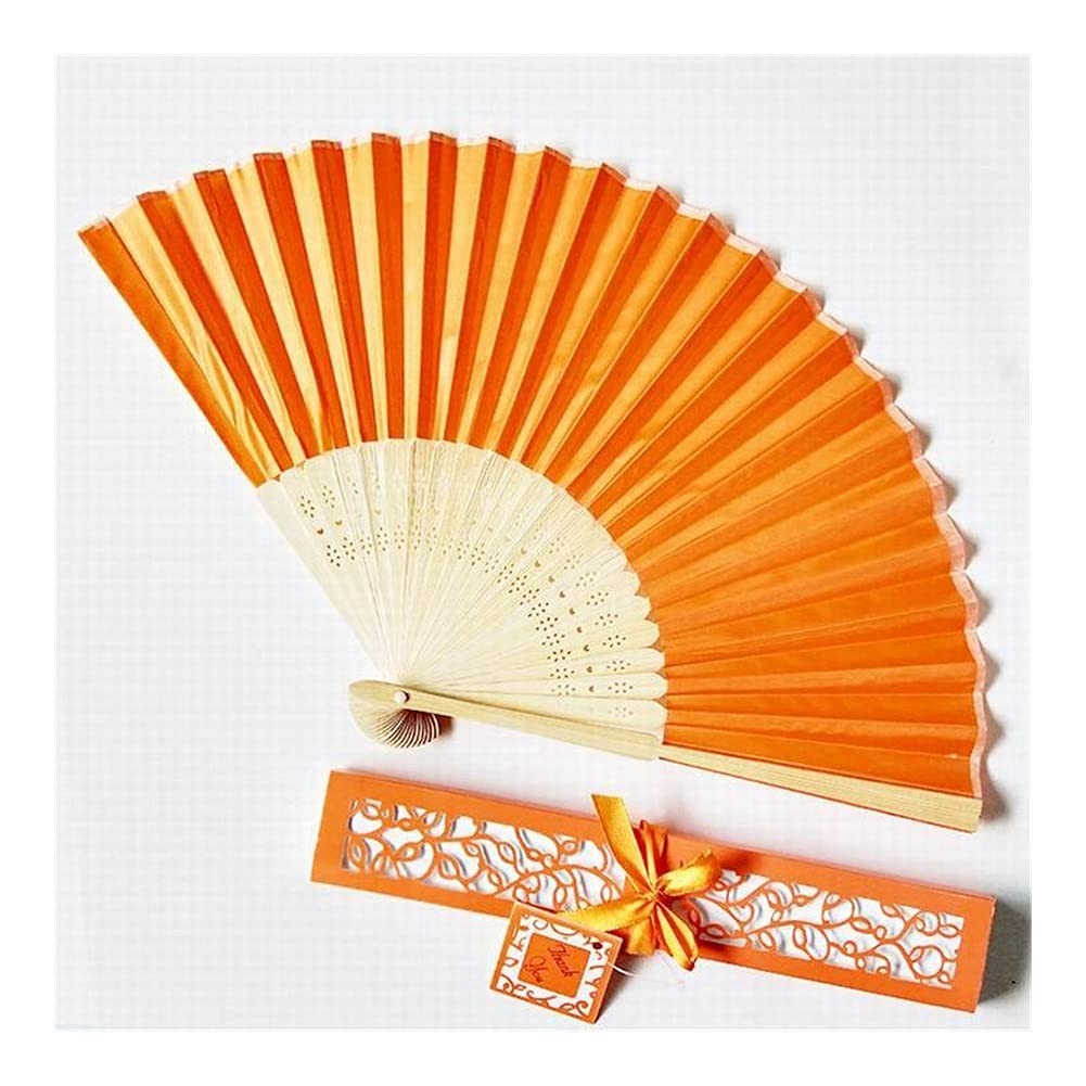 Personalized Elegant Silk Folding Hand Fans - 20pcs Bulk Wedding Favors, Party Decorations - Orange Laser-Cut Gift Box - Perfect for Bridal Showers, Baby Showers & Summer Events