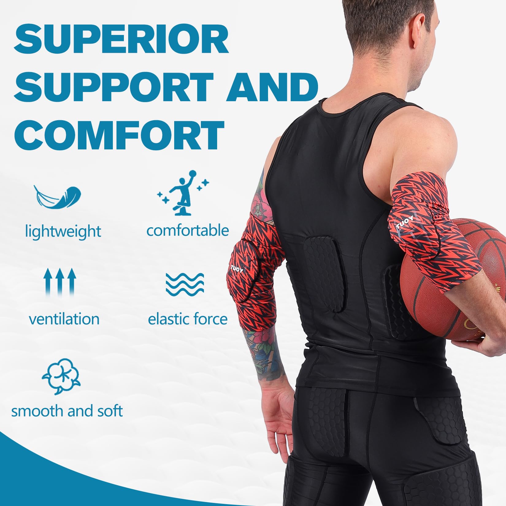 Compression Elbow Pads - Breathable Arm Sleeves for Basketball, Football, Baseball & Volleyball - Protective Gear for Sports & Workout (Pair) - Ideal for Athletes, Gym Training & Outdoor Activities