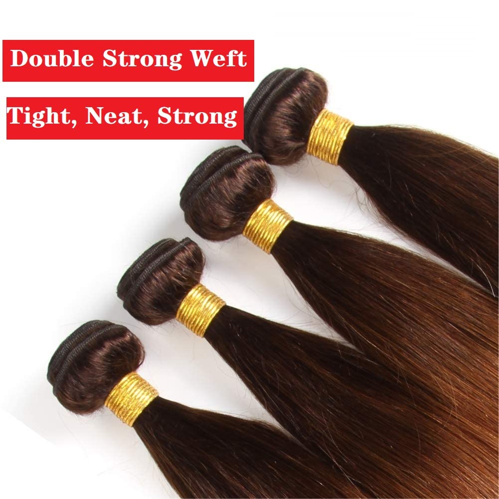 10A Ombre Brazilian Straight Hair 4 Bundles - 100% Unprocessed Virgin Remy Human Hair Weave (16 18 20 22 Inch) - T4/30 Two-Tone Color for Natural Blending - Perfect for Sew-Ins, Clip-Ins, and Everyday Styling