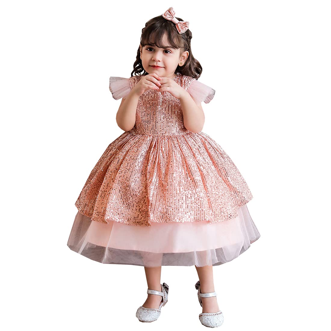 Rosy Studio Princess Jewel Cap Sleeves Tea Length Kids Prom Dresses for Flower Girls | Elegant Formal Gown for Birthday Parties, Weddings & Special Occasions