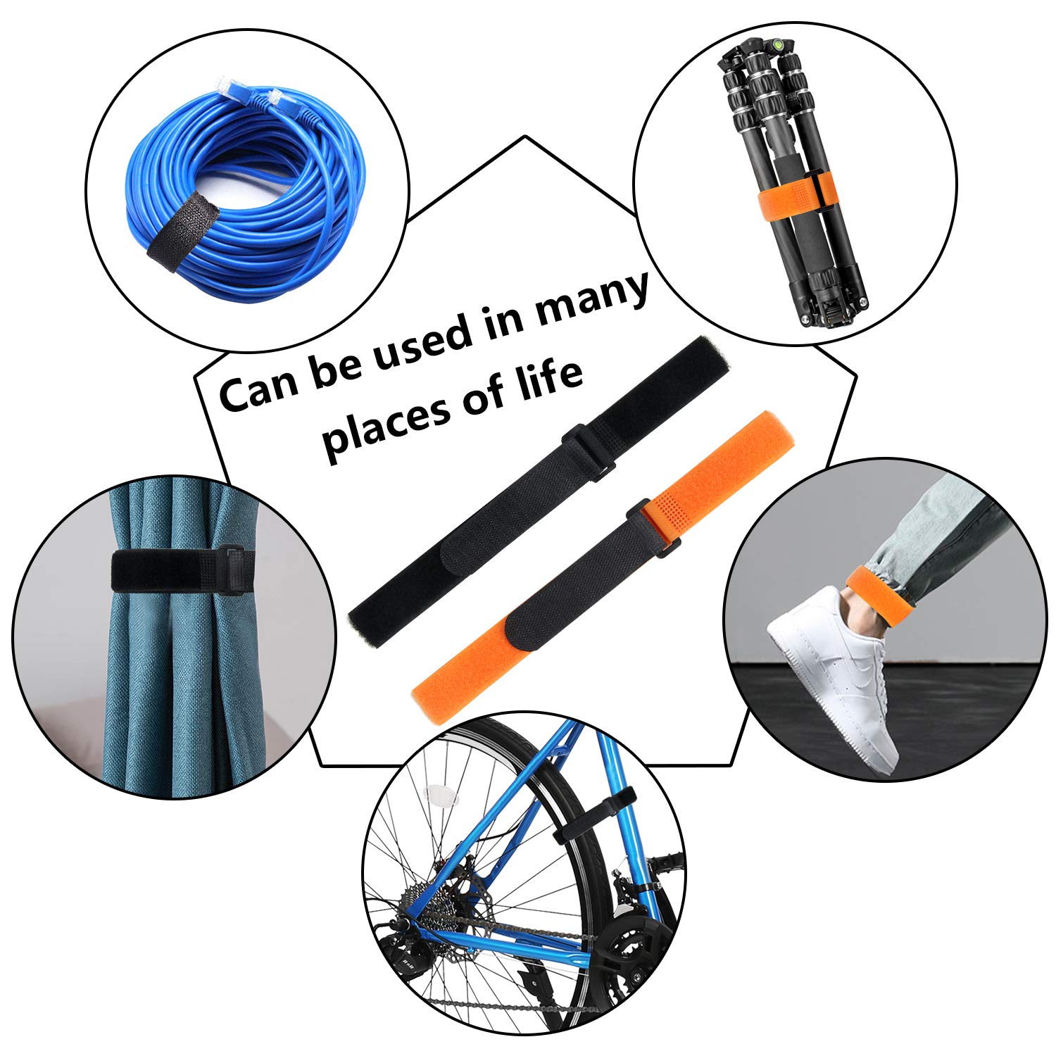 SANNIX Reusable Adjustable Bike Wheel Stabilizer Straps - Durable Hook Bike Rack Straps for Secure Transport (Black & Orange) - Perfect for Road Bikes, Mountain Bikes & Bike Racks