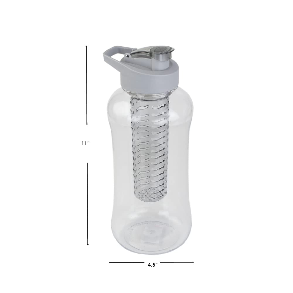 Home Basics 60 oz. Plastic Infuser Water Bottle - Grey Travel Mug with Leak-Proof Lid - Perfect for Gym, Hiking & Office Use
