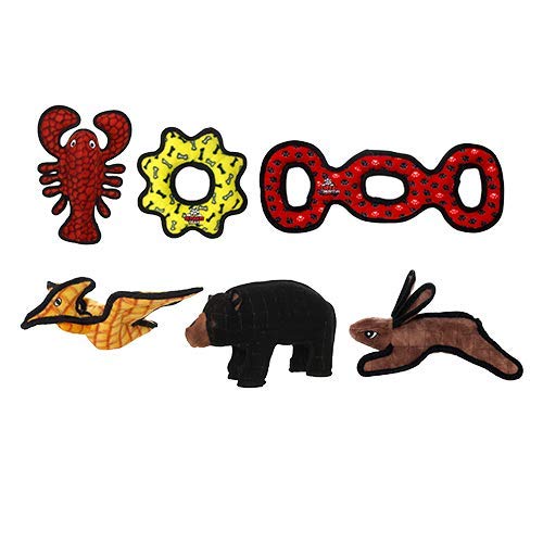 TUFFY - World's Toughest Soft Dog Toy - Barnyard Rabbit with Squeakers - Multi-Layer Durable & Strong - Interactive Play for Tug, Toss & Fetch - Machine Washable & Floats - Combo Pack #2 (Brown) - Perfect for Aggressive Chewers & Outdoor Water Play