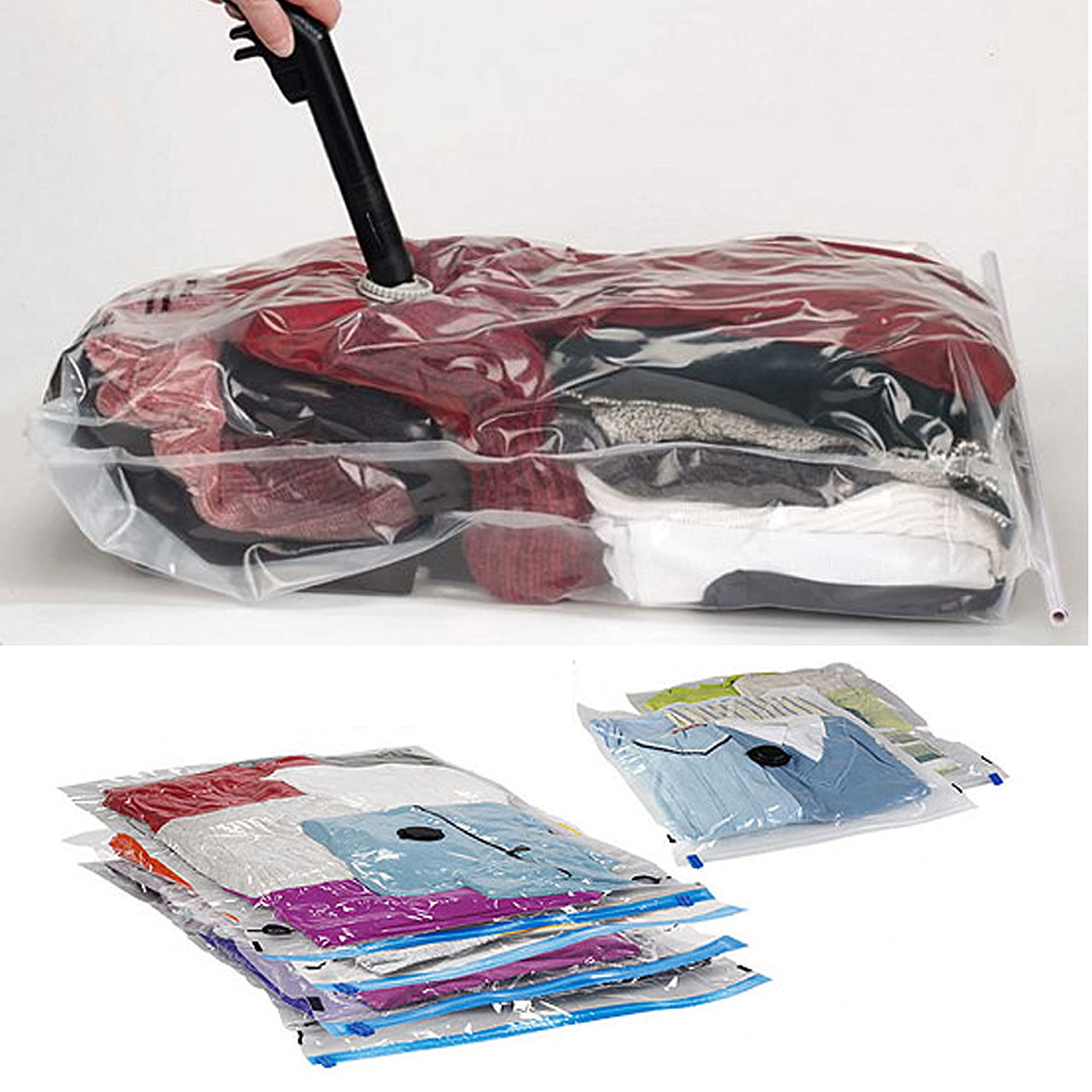 10-Piece Vacuum Storage Bags Set with Hand Pump - Space Saving Organizer for Clothes, Blankets & Travel - Compact Storage Solution for Home, Dorm & Moving (35