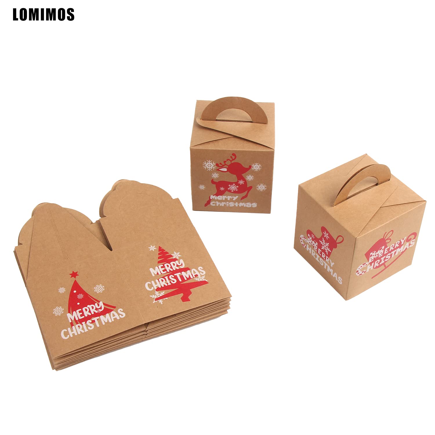 LOMIMOS 24PCS Christmas Bakery Gift Boxes - Mini Kraft Cardboard Packaging for Cupcakes, Cookies, Brownies & Donuts - Perfect for Holiday Dessert Gifting & Party Favors