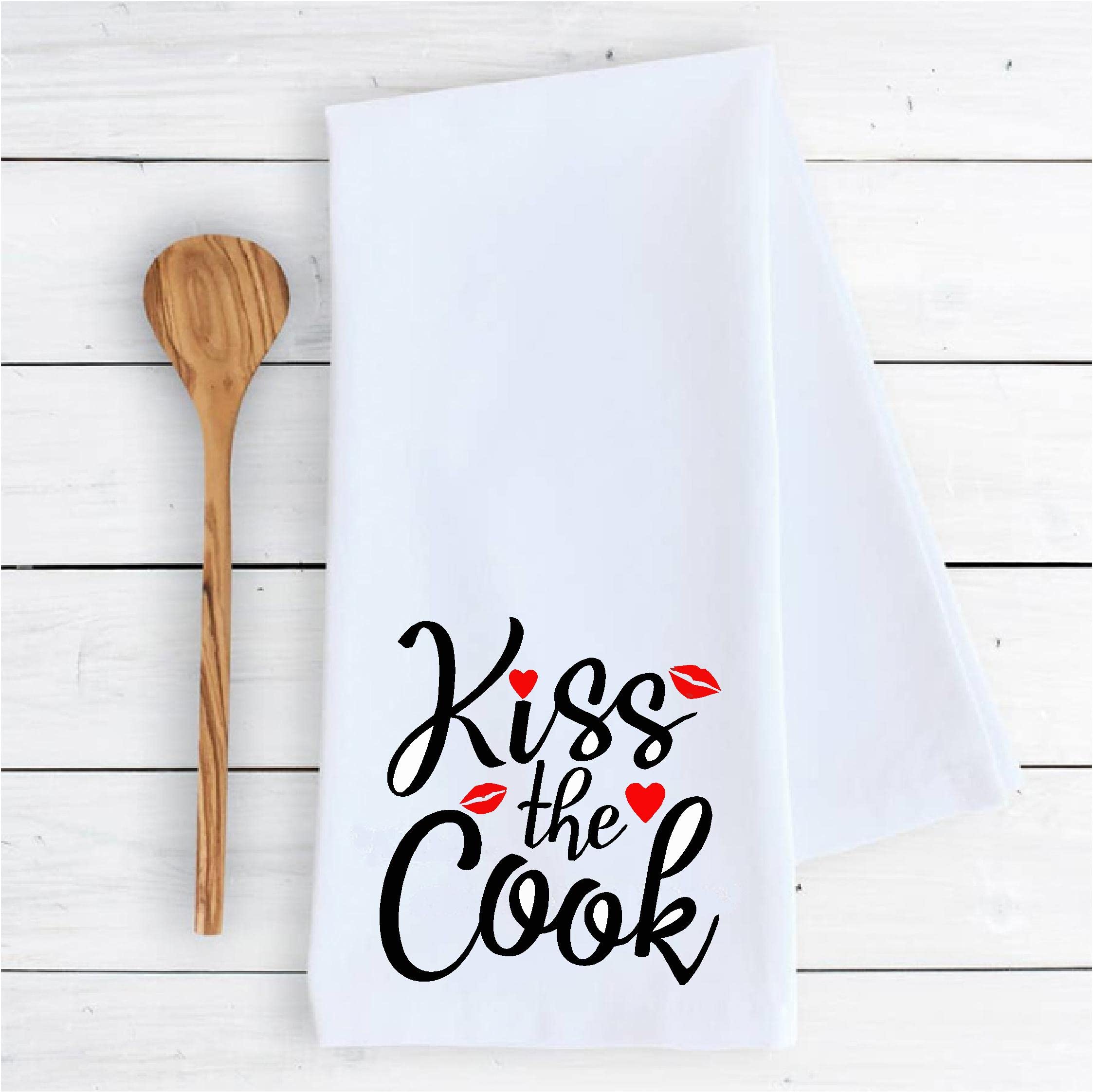 Funny 'Kiss the Cook' Cotton Dish Towel - 100% Cotton Kitchen Decor & Drying Cloth for Cooking, Baking, and Home Decor | Perfect Gift for Chefs & Housewarming