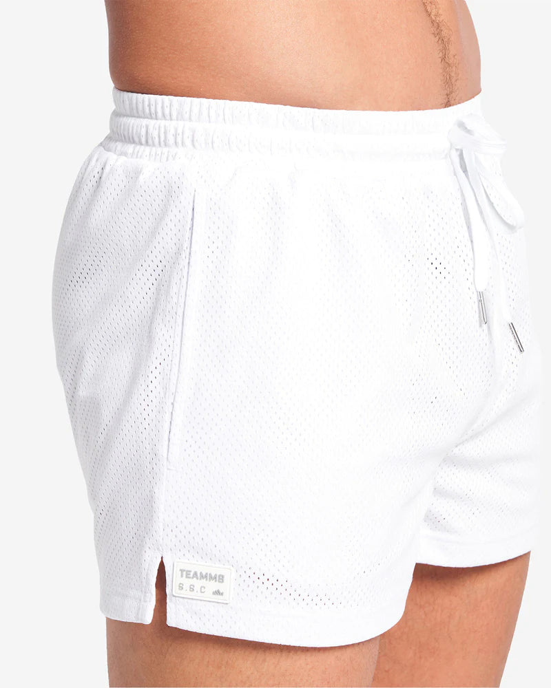 Teamm8 S.S.C 3 Mesh Short White - Breathable Athletic Shorts for Men, Running, Gym & Workout - Lightweight Quick-Dry Sports Shorts for Training & Casual Wear